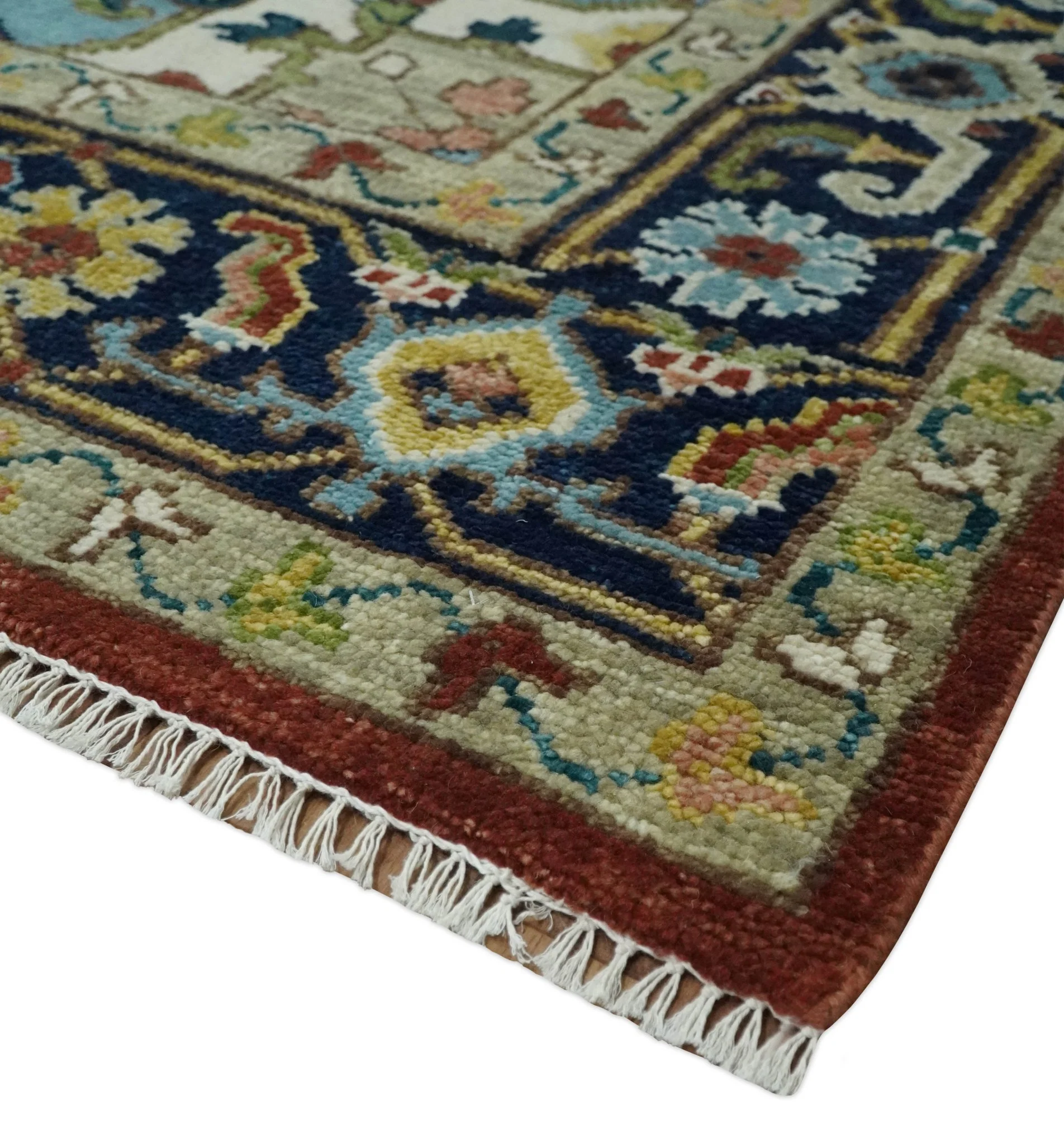 Ready to Ship 9x12 Rust and Blue Traditional Vintage Style Hand Knotted Wool Area Rug - Image 5
