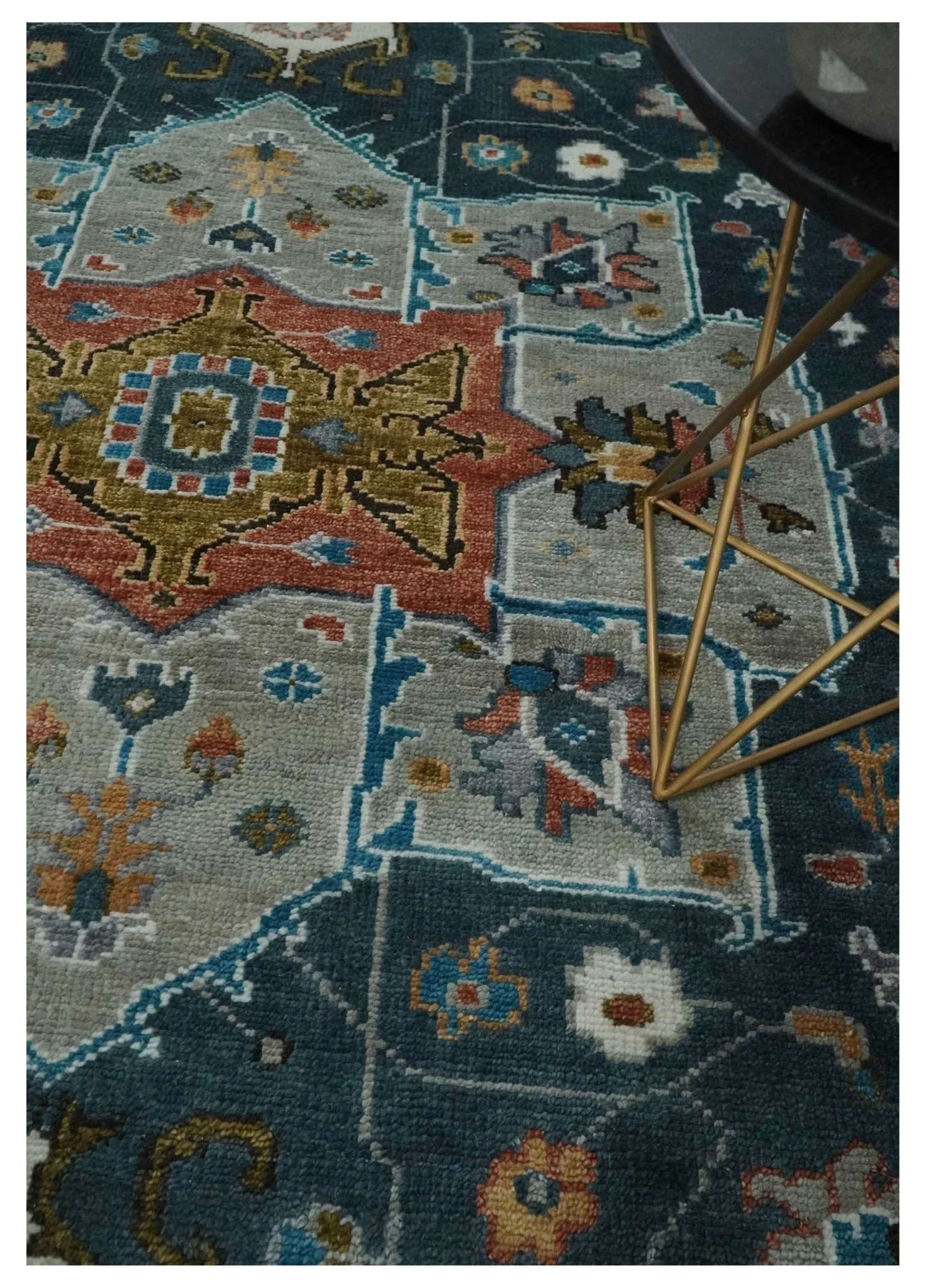 9x12 Rust, Silver, Blue and Ivory Hand Knotted Traditional Heriz Serapi Wool Area Rug - Image 2