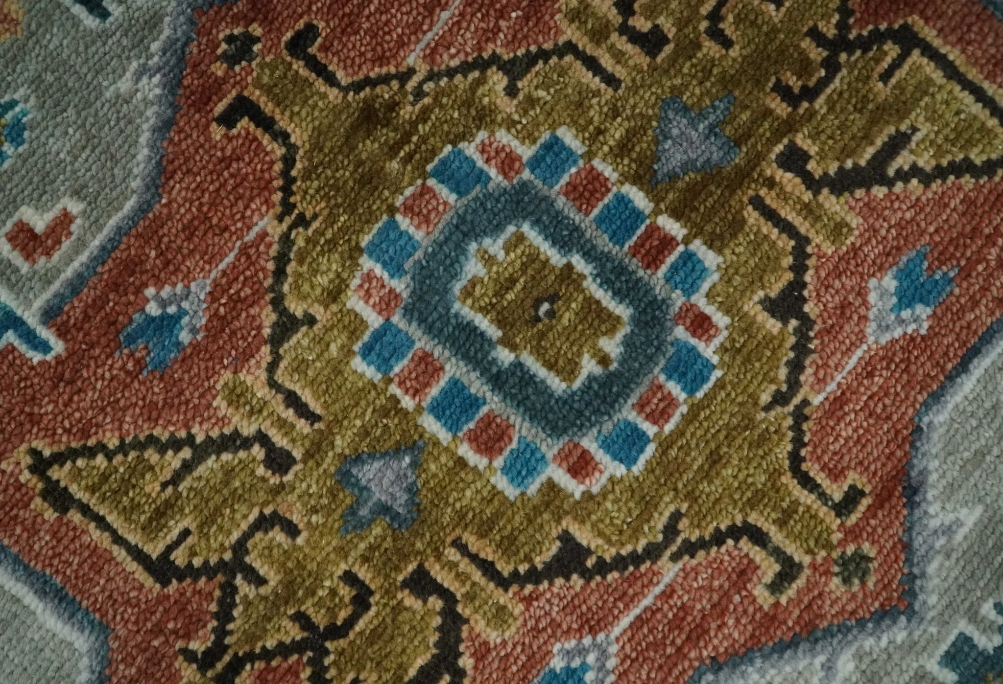 9x12 Rust, Silver, Blue and Ivory Hand Knotted Traditional Heriz Serapi Wool Area Rug - Image 4