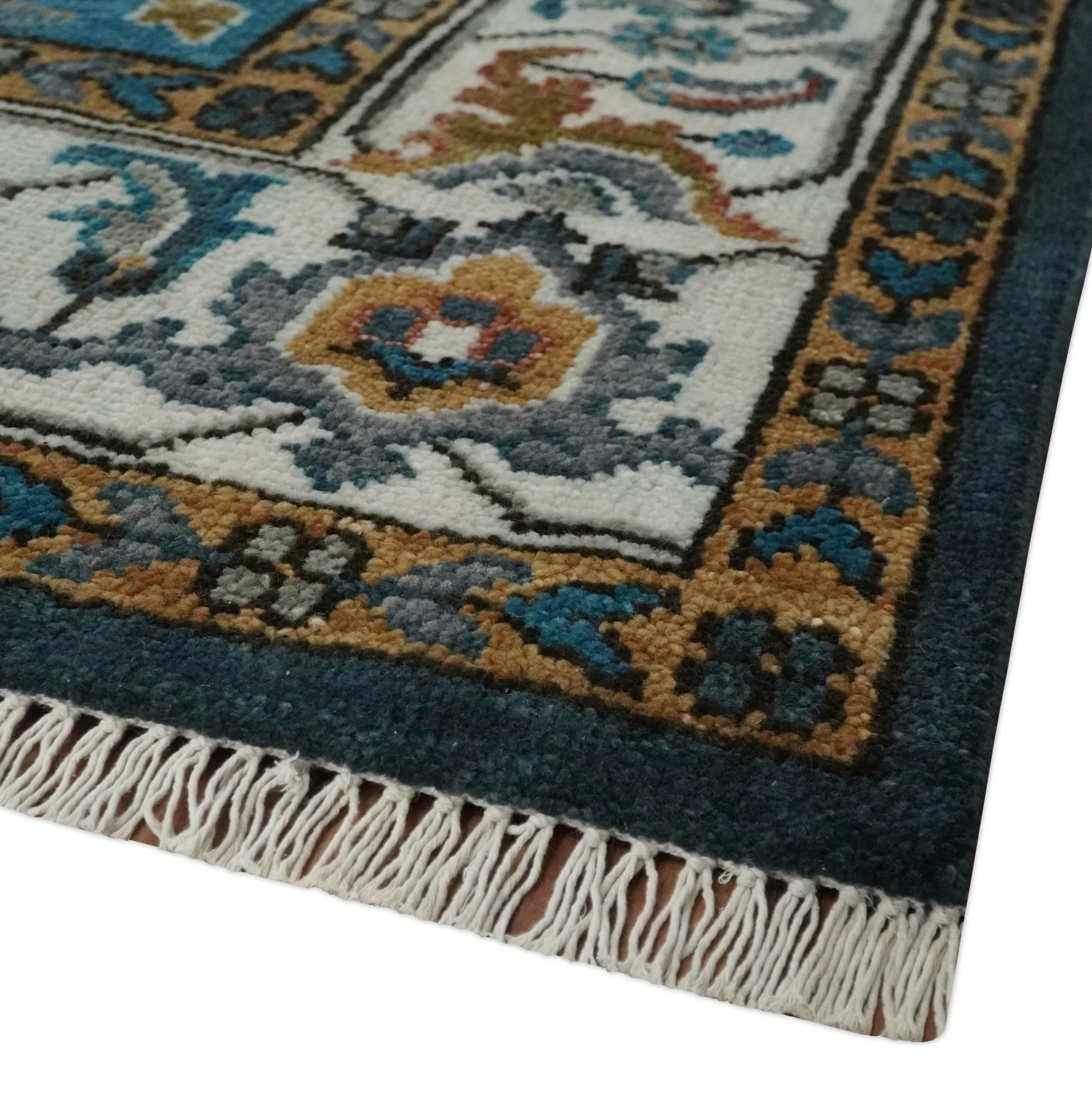 9x12 Rust, Silver, Blue and Ivory Hand Knotted Traditional Heriz Serapi Wool Area Rug - Image 5