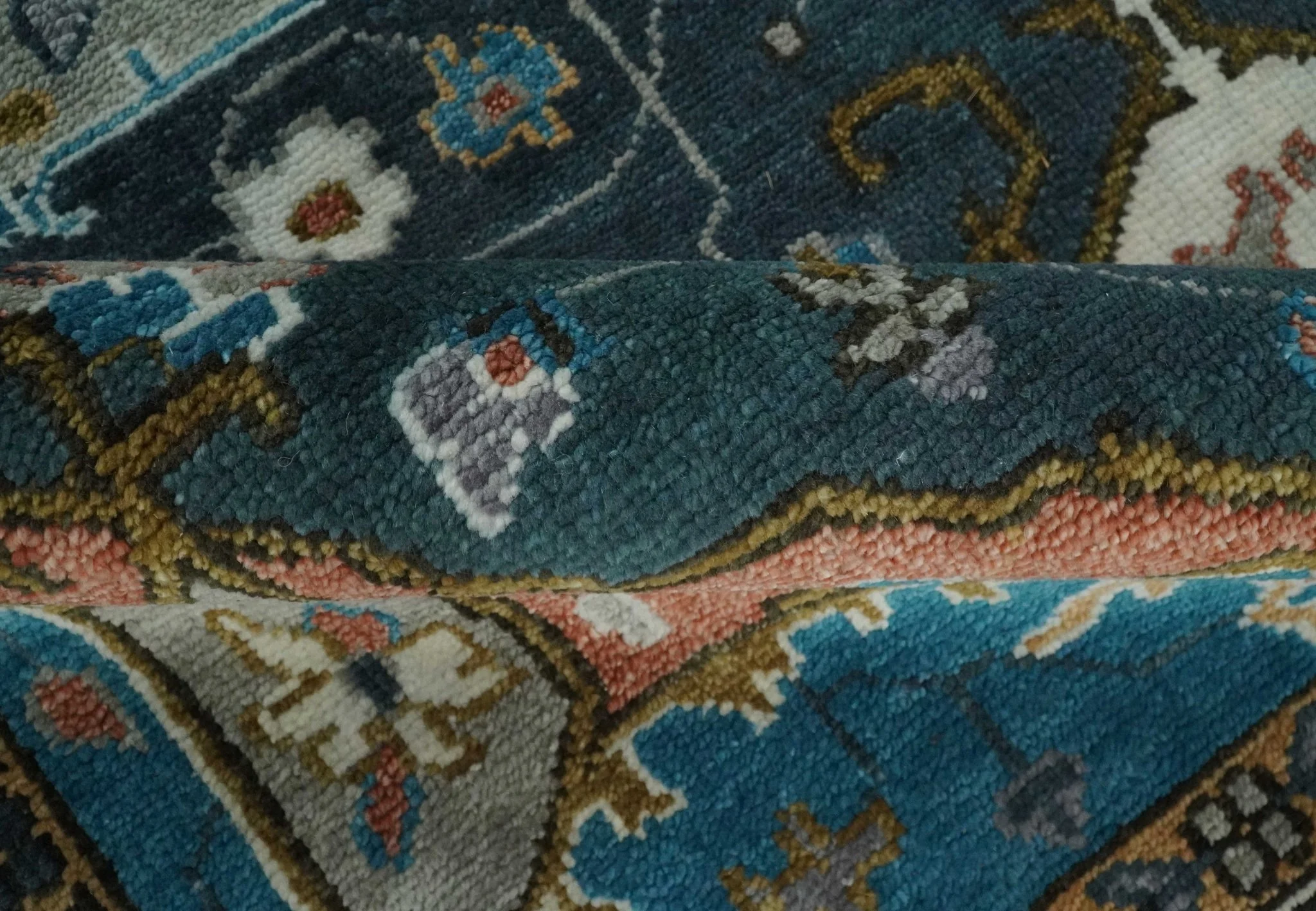 9x12 Rust, Silver, Blue and Ivory Hand Knotted Traditional Heriz Serapi Wool Area Rug - Image 6