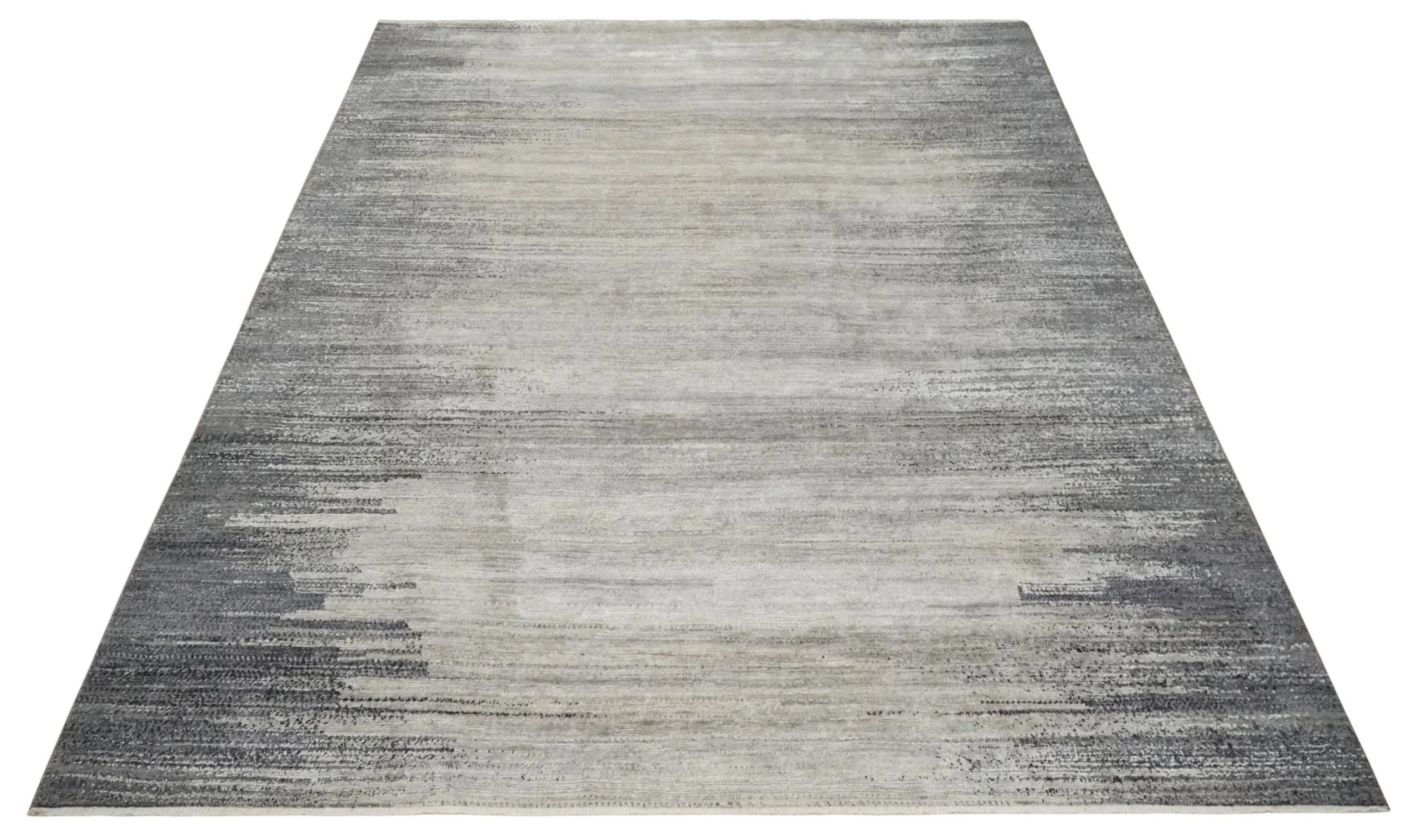 Contemporary Abstract 9x12 Hand Knotted Silver and Charcoal Wool and Bamboo Silk Area Rug - Image 10