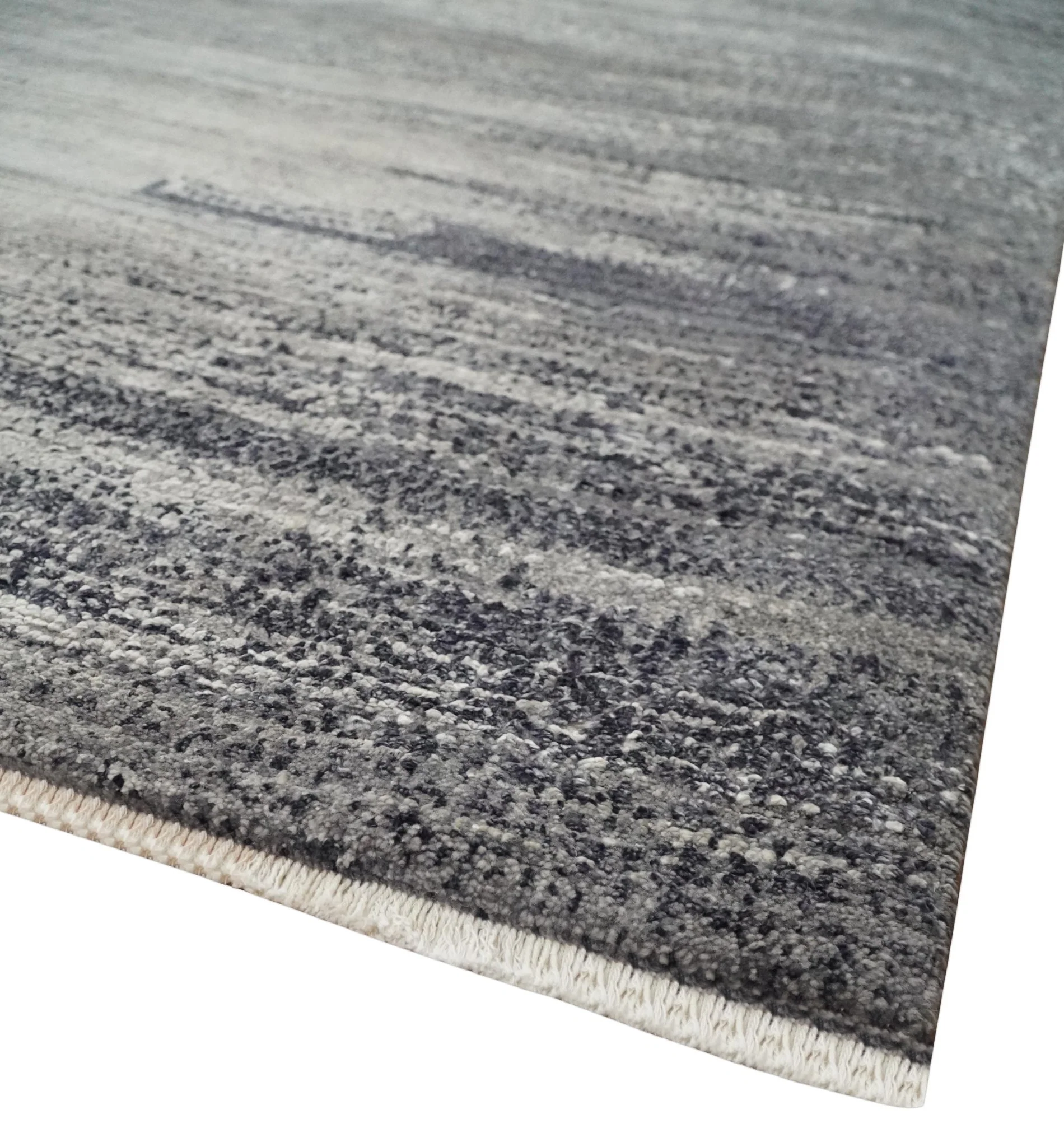 Contemporary Abstract 9x12 Hand Knotted Silver and Charcoal Wool and Bamboo Silk Area Rug - Image 5
