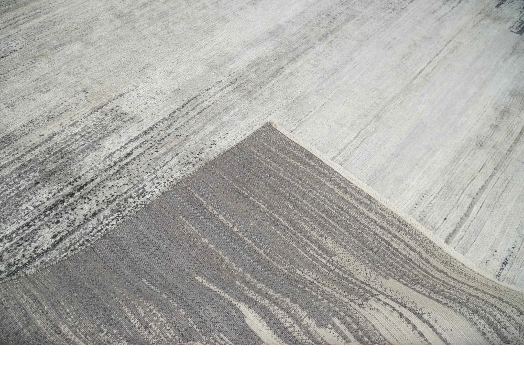 Contemporary Abstract 9x12 Hand Knotted Silver and Charcoal Wool and Bamboo Silk Area Rug - Image 6
