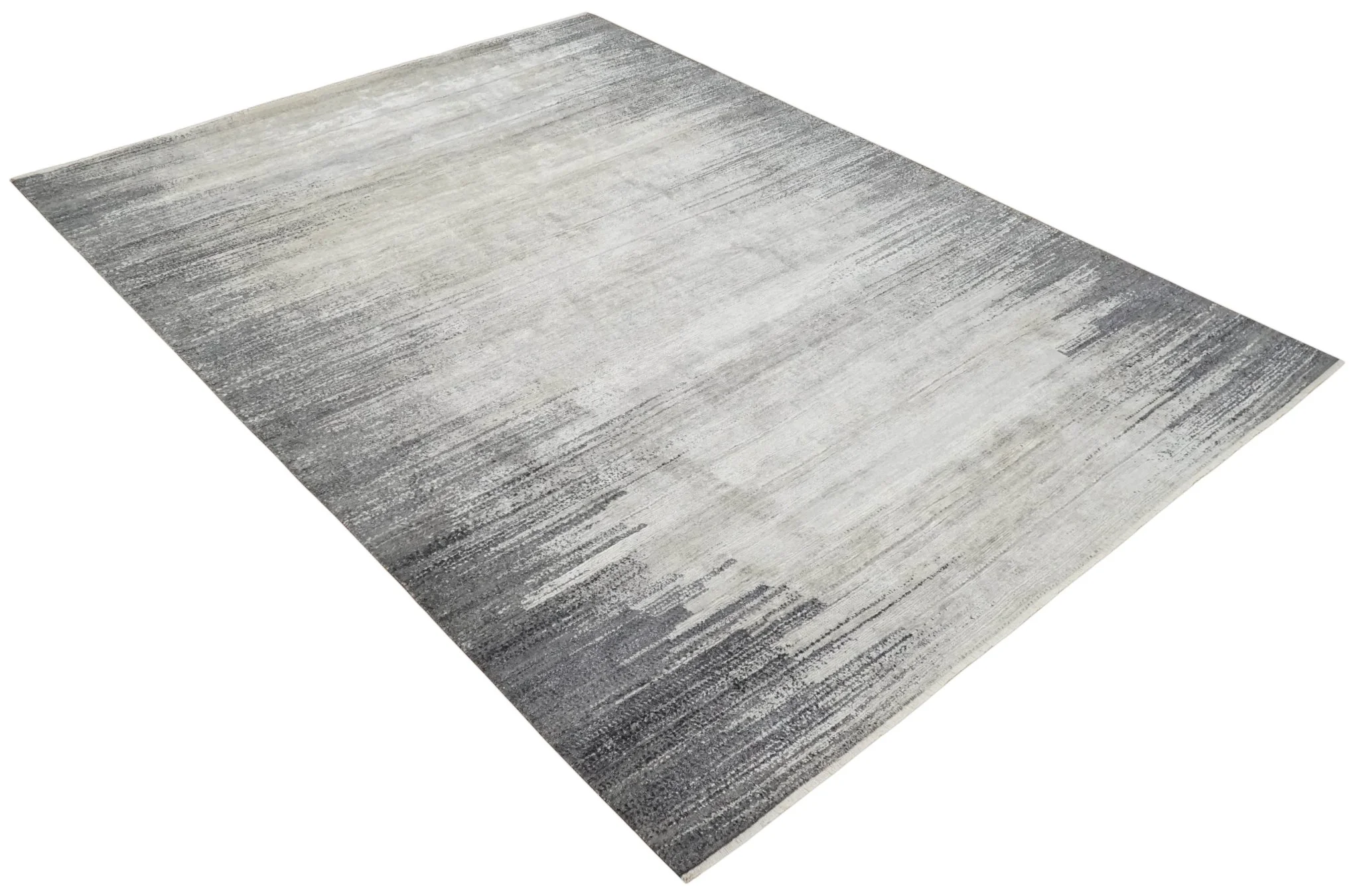 Contemporary Abstract 9x12 Hand Knotted Silver and Charcoal Wool and Bamboo Silk Area Rug - Image 9