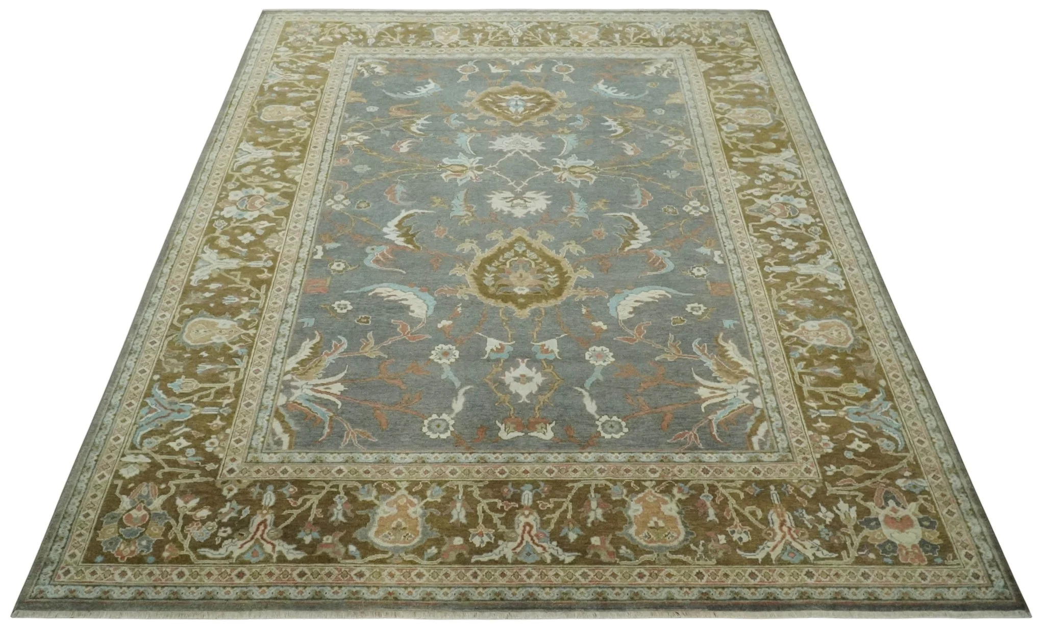 Fine 9x12 Traditional Gray and Brown Antique Style Hand knotted Traditional Wool Area Rug | AC47912 - Image 10