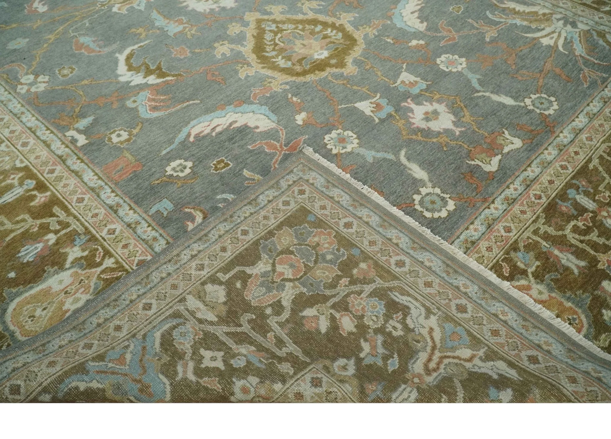 Fine 9x12 Traditional Gray and Brown Antique Style Hand knotted Traditional Wool Area Rug | AC47912 - Image 7