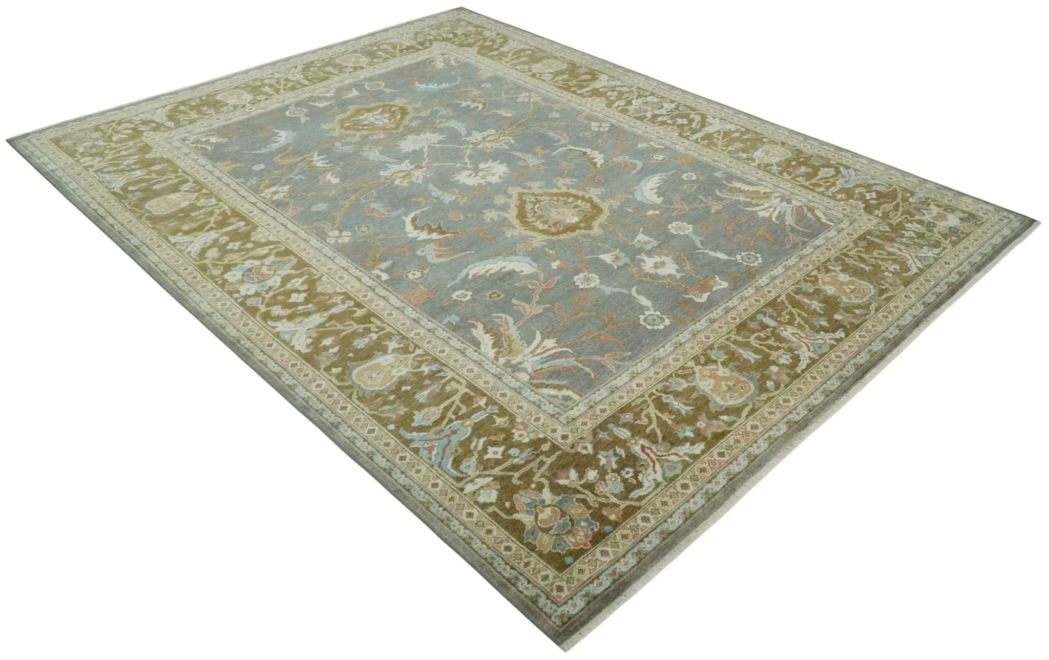 Fine 9x12 Traditional Gray and Brown Antique Style Hand knotted Traditional Wool Area Rug | AC47912 - Image 9