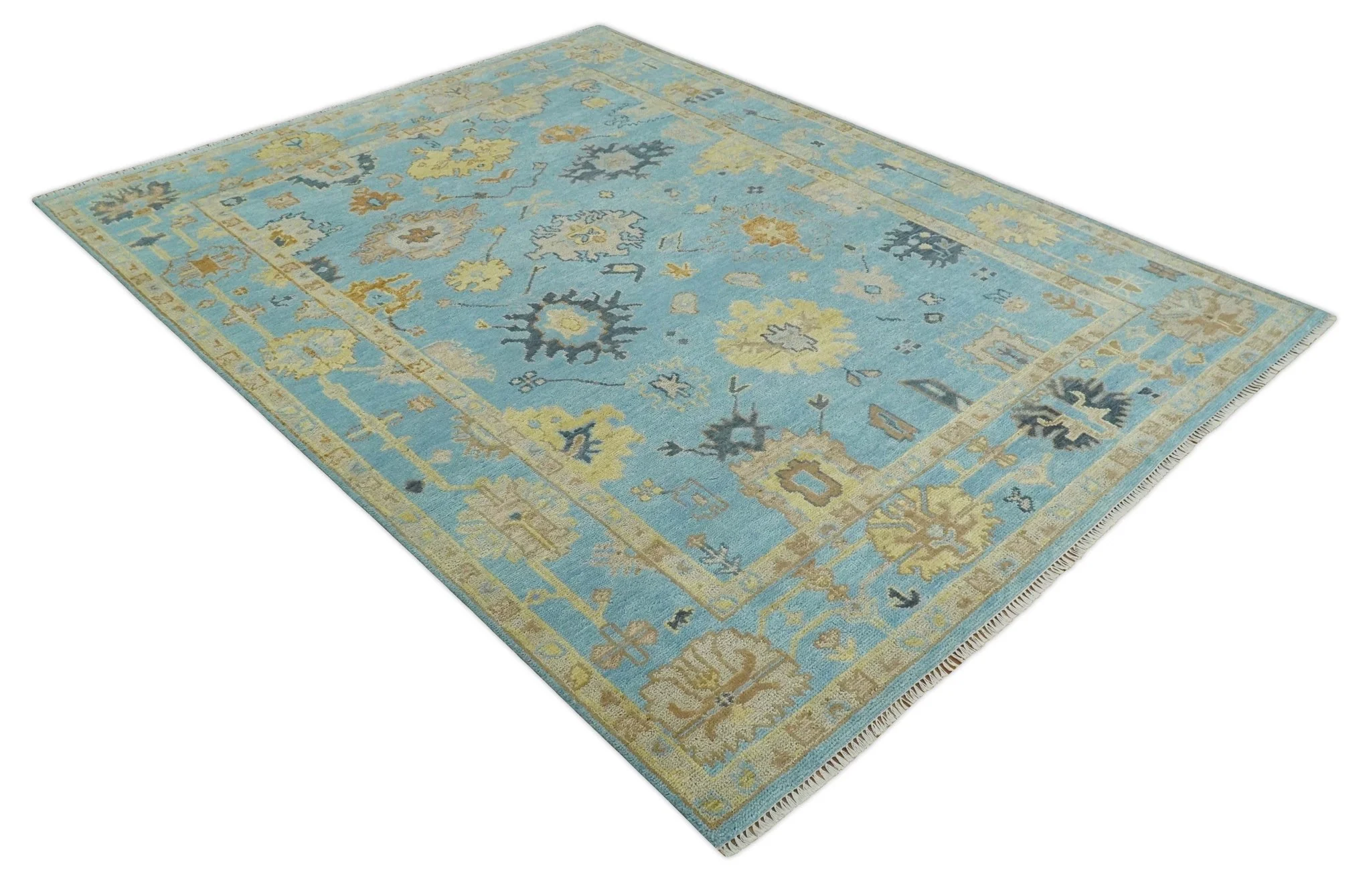 9x12 Wool Traditional Persian Blue and Beige Hand knotted Oushak Area Rug | TRDCP1094912 - Image 10