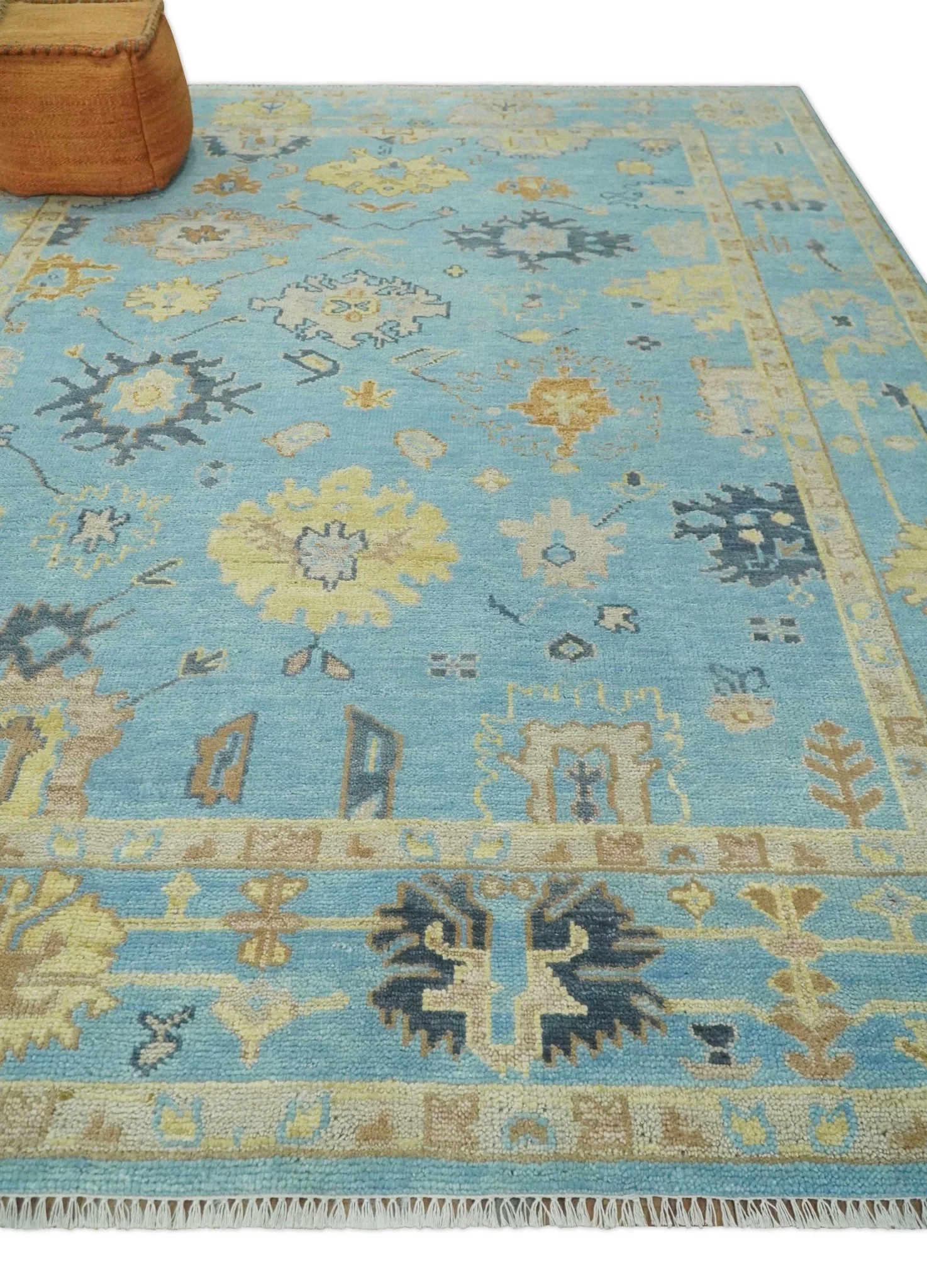 9x12 Wool Traditional Persian Blue and Beige Hand knotted Oushak Area Rug | TRDCP1094912 - Image 3
