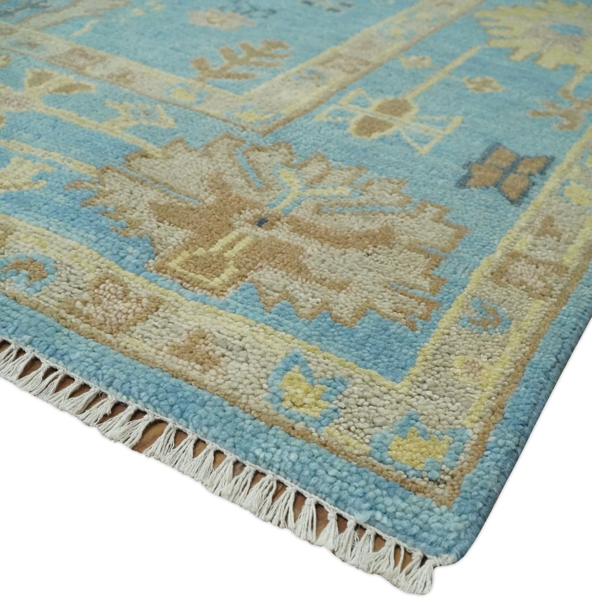 9x12 Wool Traditional Persian Blue and Beige Hand knotted Oushak Area Rug | TRDCP1094912 - Image 5