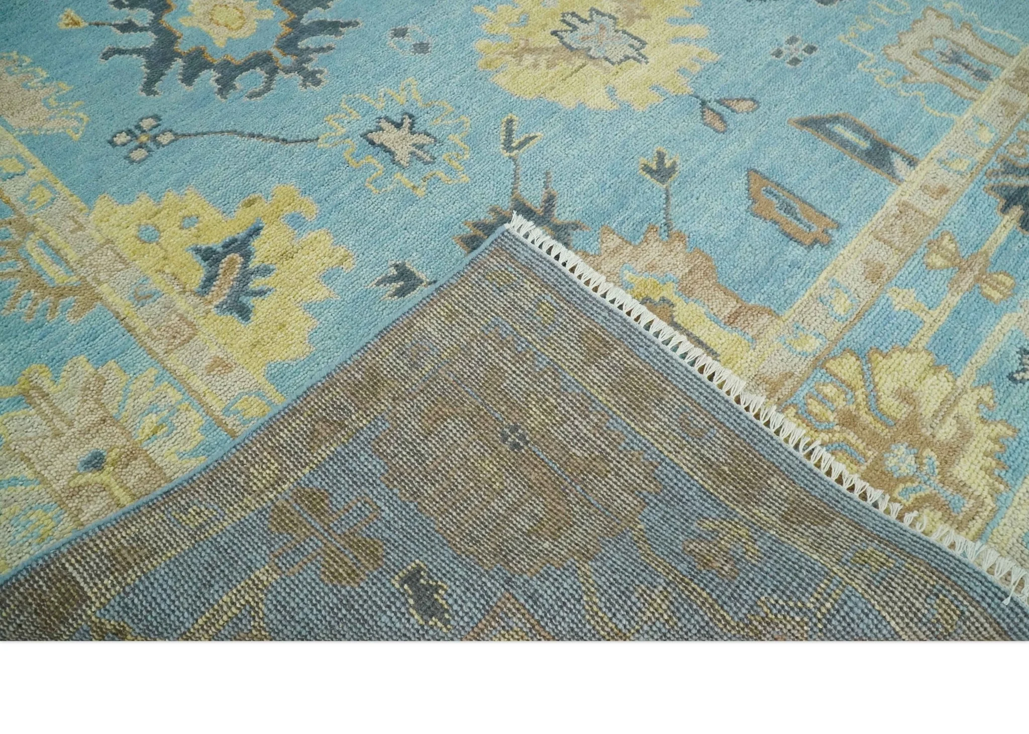 9x12 Wool Traditional Persian Blue and Beige Hand knotted Oushak Area Rug | TRDCP1094912 - Image 7
