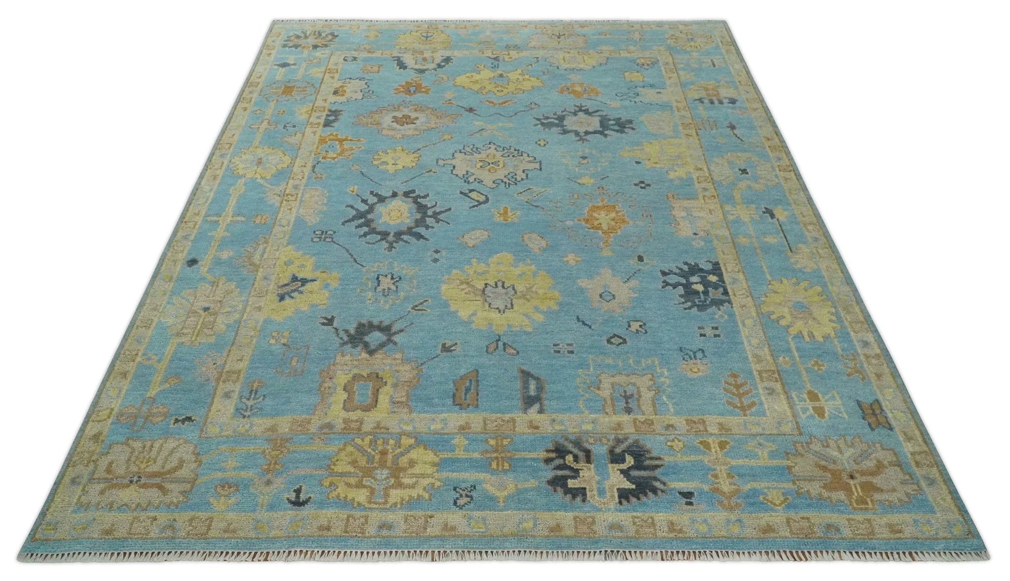 9x12 Wool Traditional Persian Blue and Beige Hand knotted Oushak Area Rug | TRDCP1094912 - Image 9