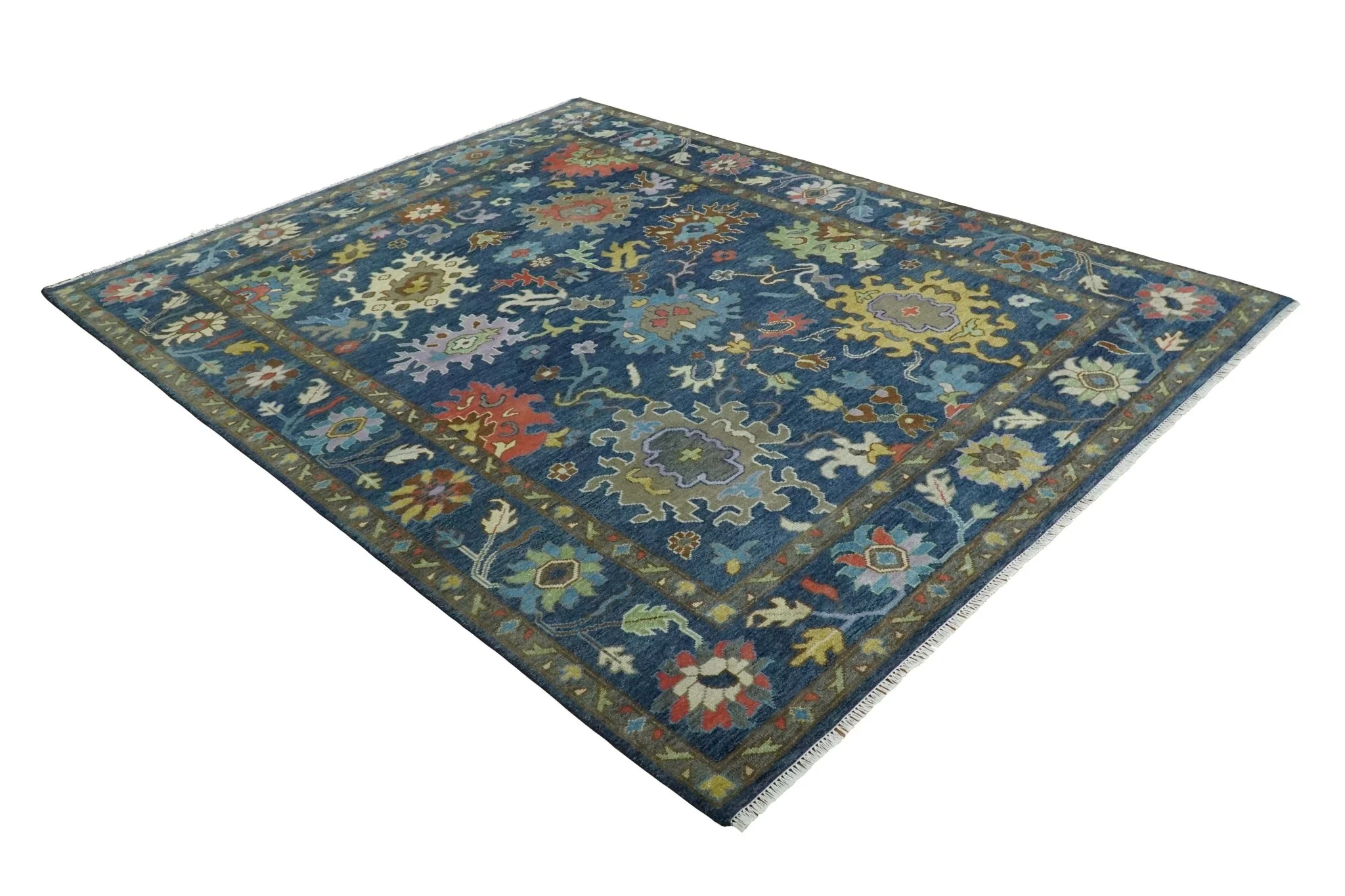 9x12 Wool Traditional Persian Blue and Gray Vibrant Colorful Hand knotted Oushak Area Rug | TRDCP1365912 - Image 10
