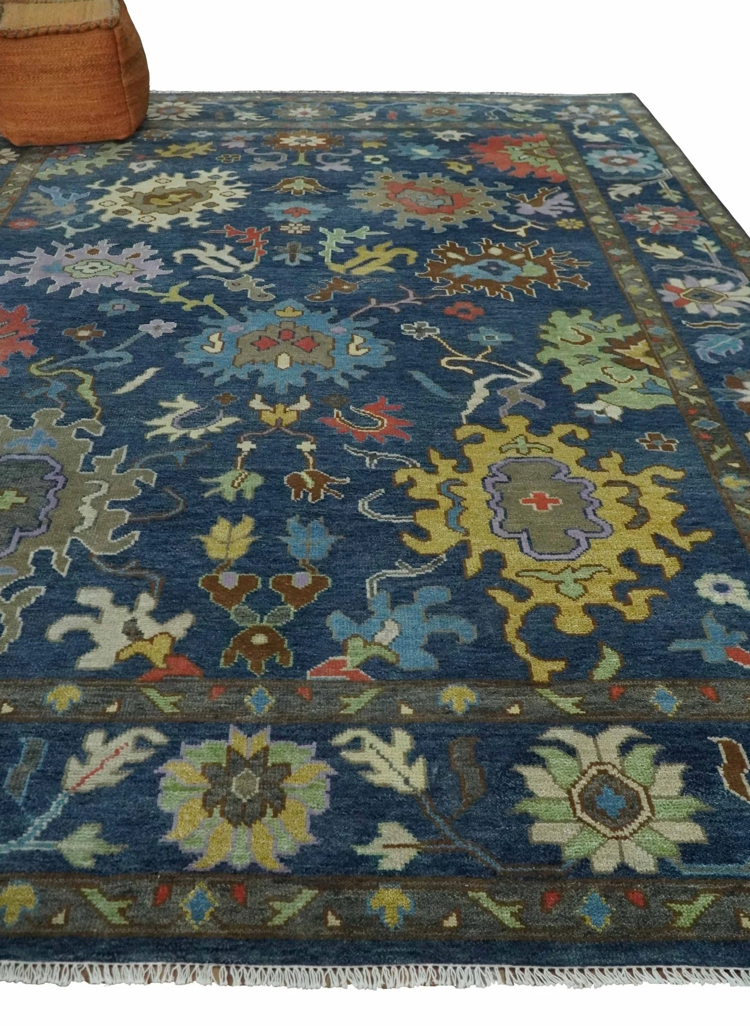 9x12 Wool Traditional Persian Blue and Gray Vibrant Colorful Hand knotted Oushak Area Rug | TRDCP1365912 - Image 3