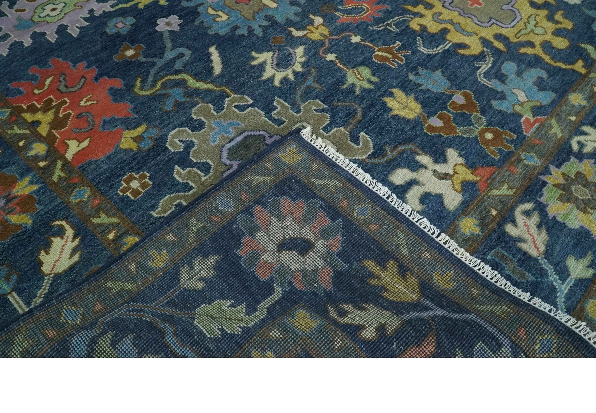 9x12 Wool Traditional Persian Blue and Gray Vibrant Colorful Hand knotted Oushak Area Rug | TRDCP1365912 - Image 7