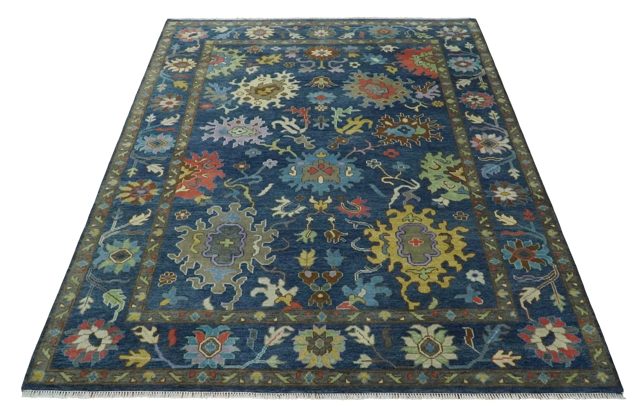 9x12 Wool Traditional Persian Blue and Gray Vibrant Colorful Hand knotted Oushak Area Rug | TRDCP1365912 - Image 9
