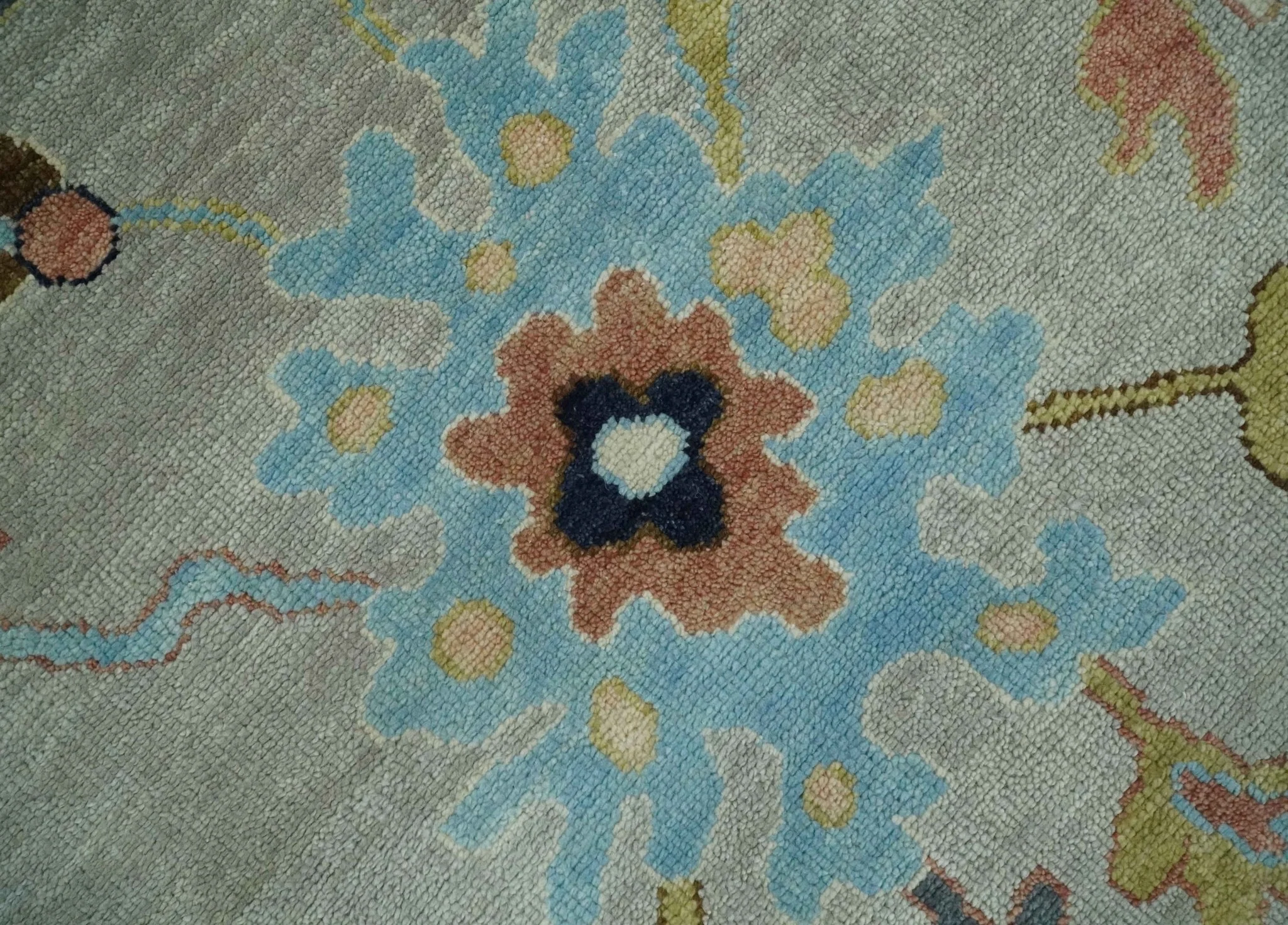 Antique Style 9x12 Wool Traditional Persian Gray and Blue Hand knotted Oushak Area Rug | TRDCP1074912 - Image 3