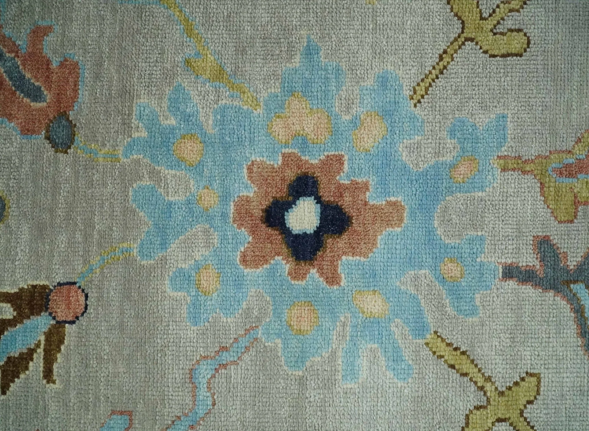 Antique Style 9x12 Wool Traditional Persian Gray and Blue Hand knotted Oushak Area Rug | TRDCP1074912 - Image 4