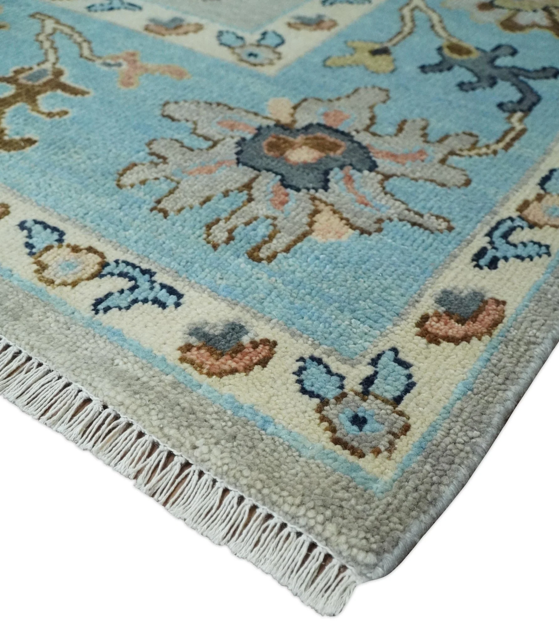 Antique Style 9x12 Wool Traditional Persian Gray and Blue Hand knotted Oushak Area Rug | TRDCP1074912 - Image 5