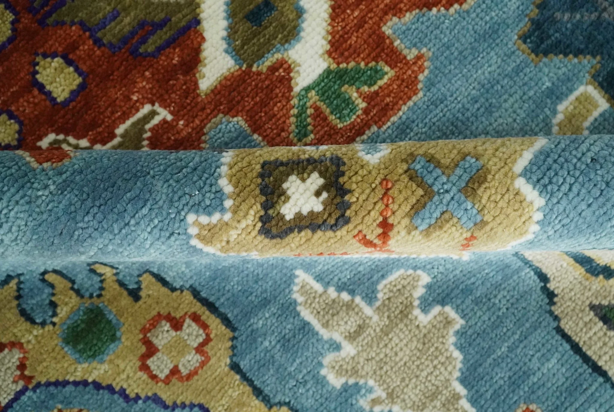 9x12 Wool Traditional Persian Blue and Ivory Colorful Hand knotted Oushak Area Rug | TRDCP1067912 - Image 10