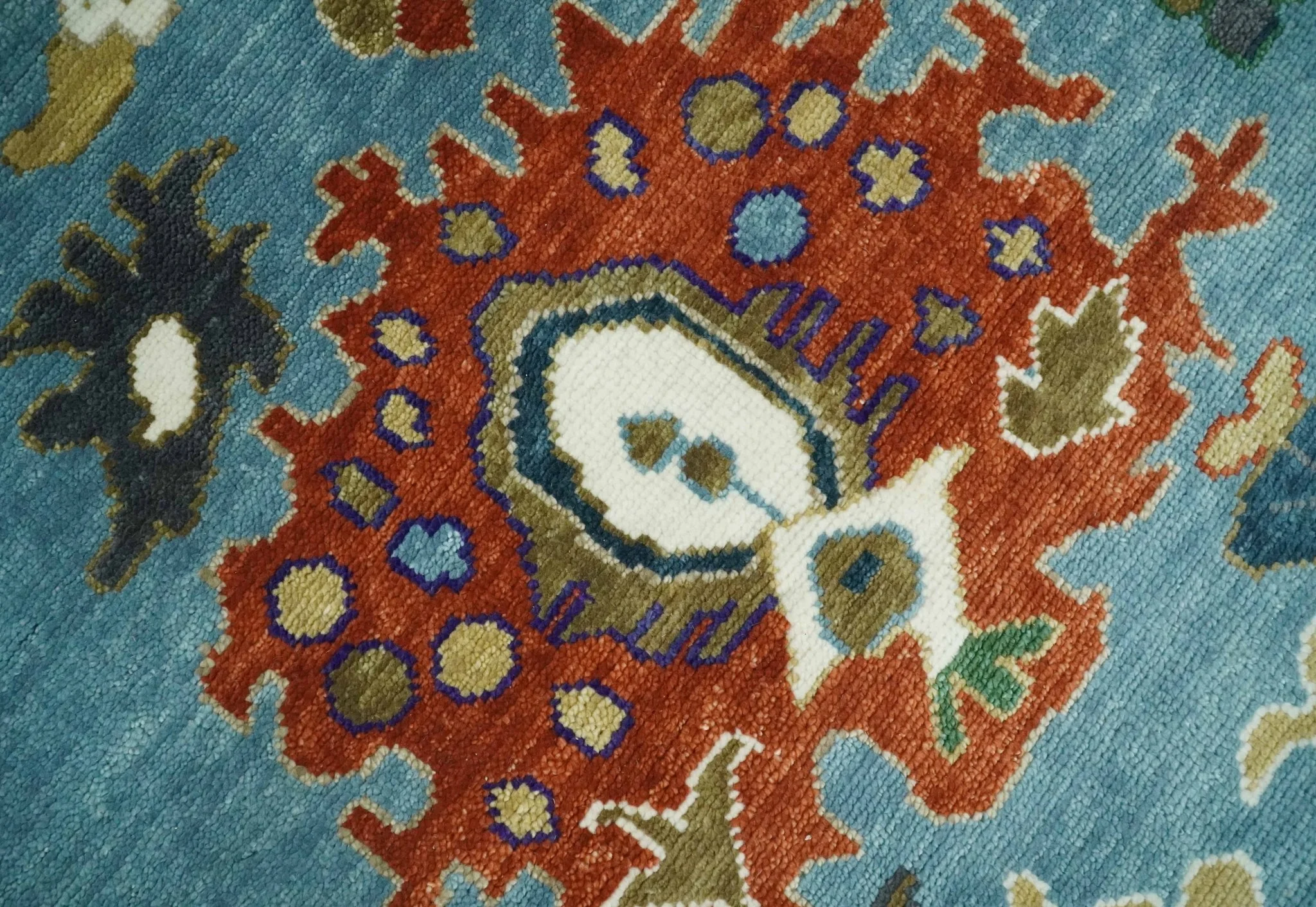 9x12 Wool Traditional Persian Blue and Ivory Colorful Hand knotted Oushak Area Rug | TRDCP1067912 - Image 5