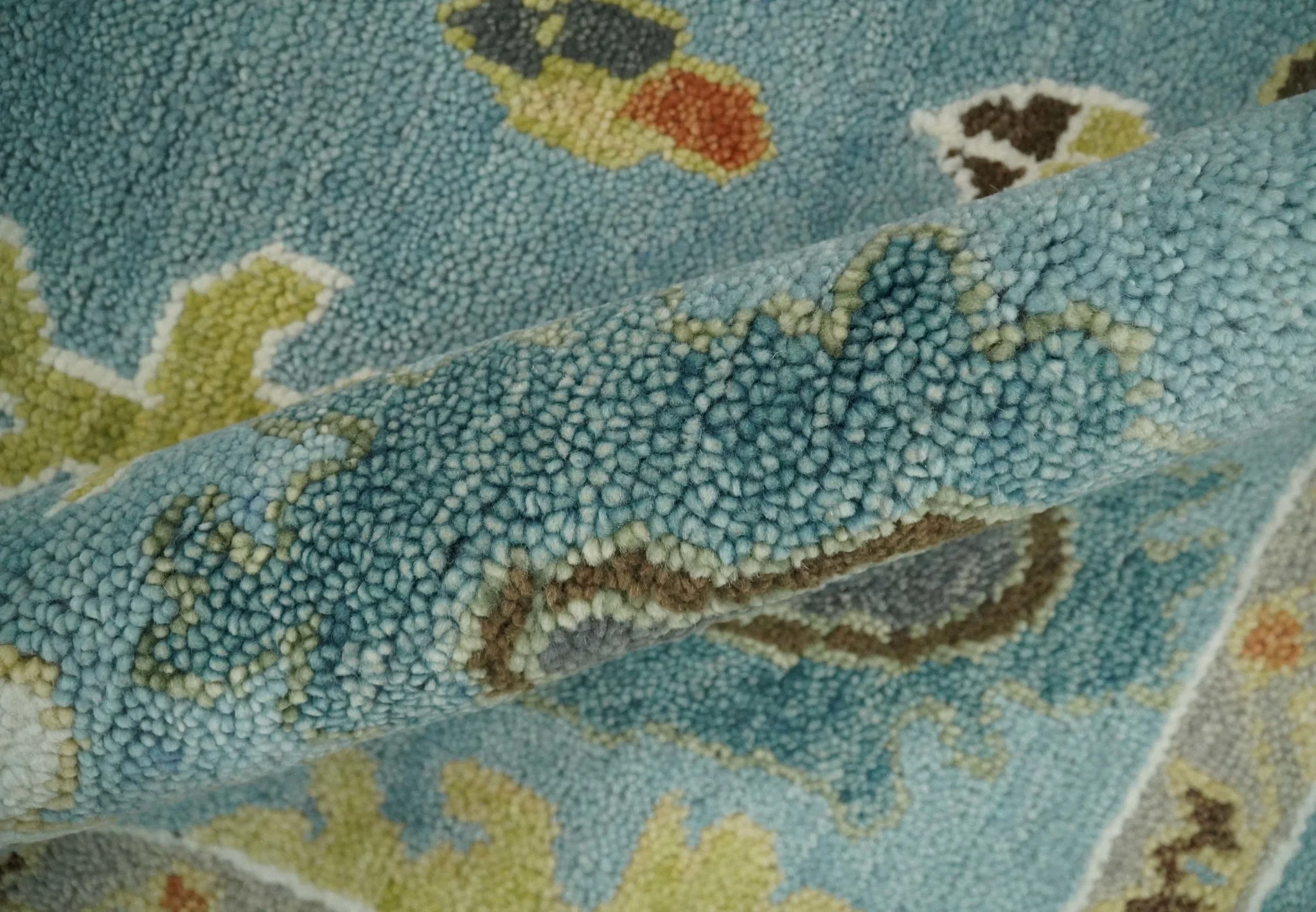 9x12 Hand Knotted Blue and Beige Traditional Vintage Persian Oushak Antique Wool Rug | TRDCP607912 - Image 8