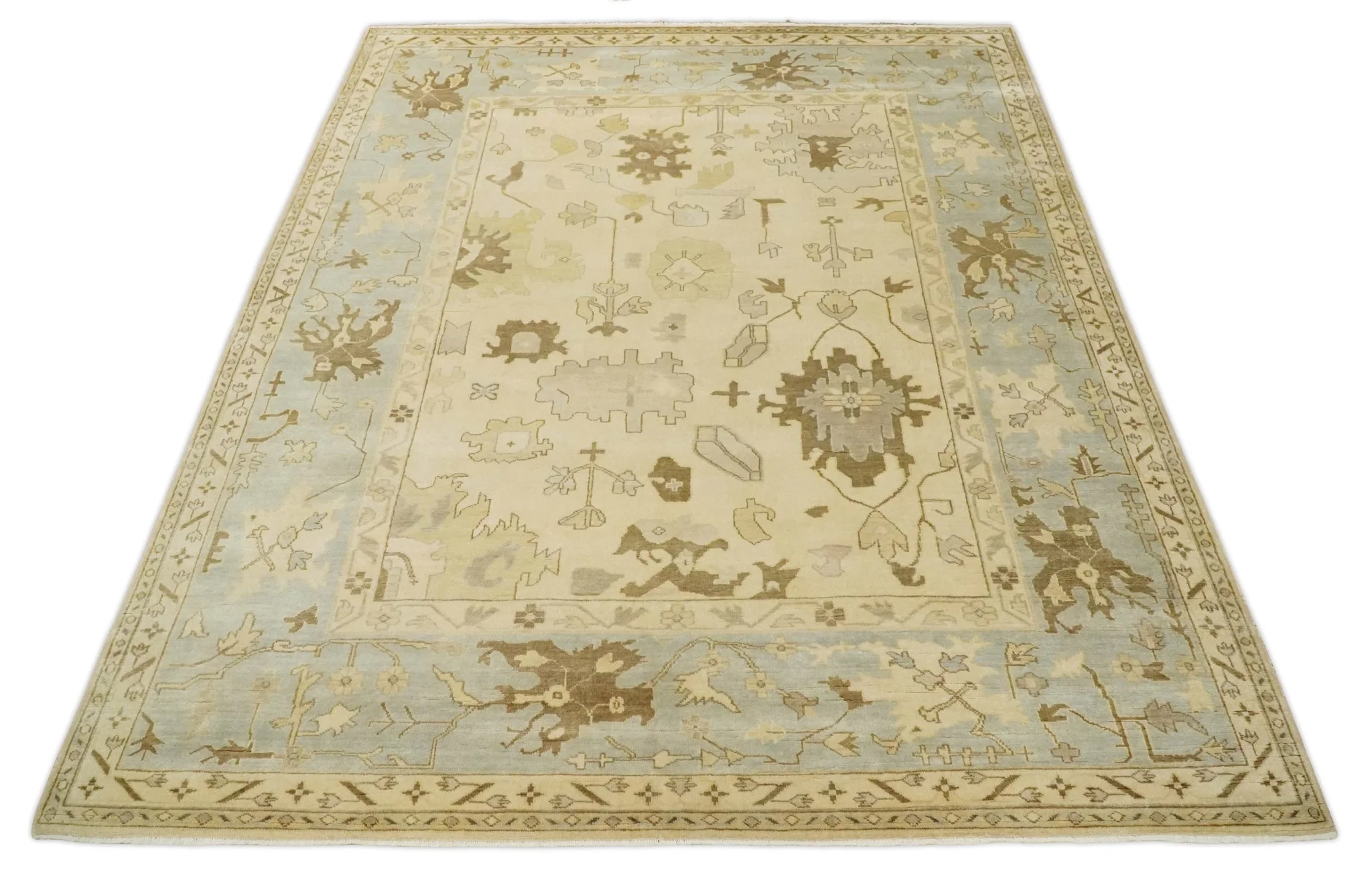 Antique Style Fine 9x13 Hand Knotted Beige, Silver and Brown Traditional Wool Rug - Image 10