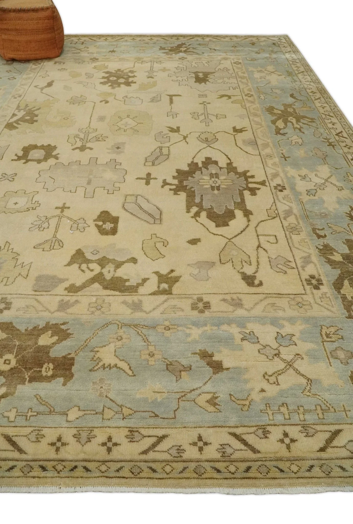 Antique Style Fine 9x13 Hand Knotted Beige, Silver and Brown Traditional Wool Rug - Image 3