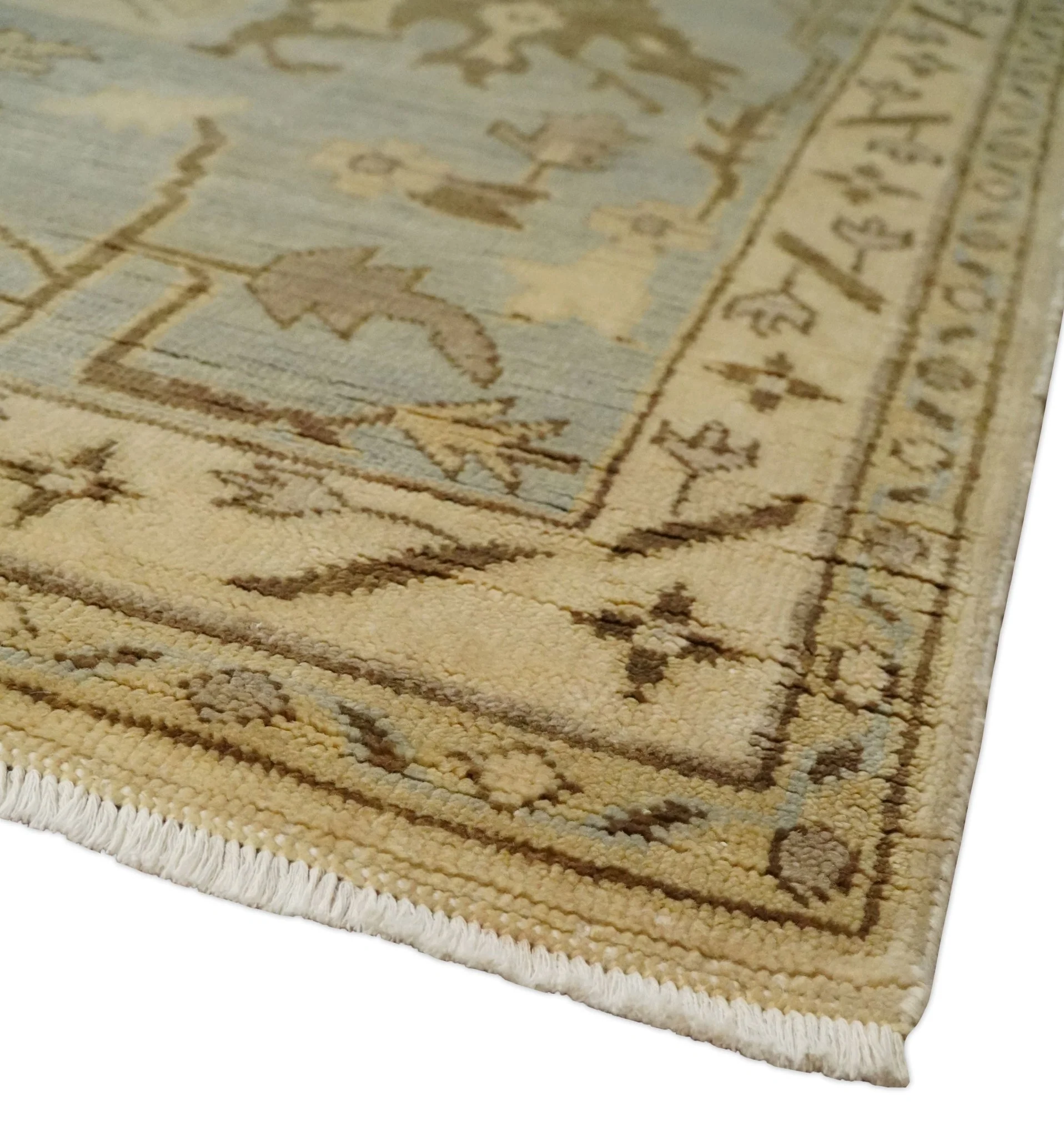 Antique Style Fine 9x13 Hand Knotted Beige, Silver and Brown Traditional Wool Rug - Image 5