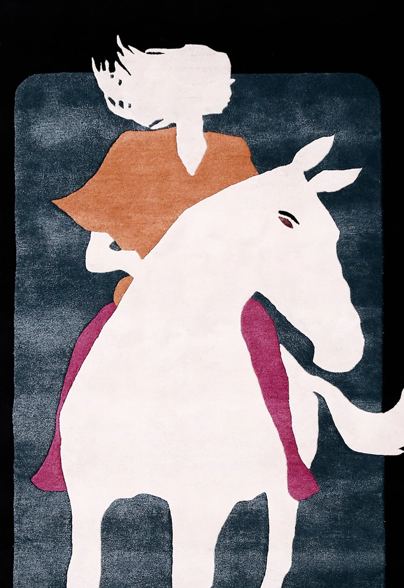 A Woman Riding Horse Ivory And Black Hand Tufted 5x8 Wool Area Rug - Image 7