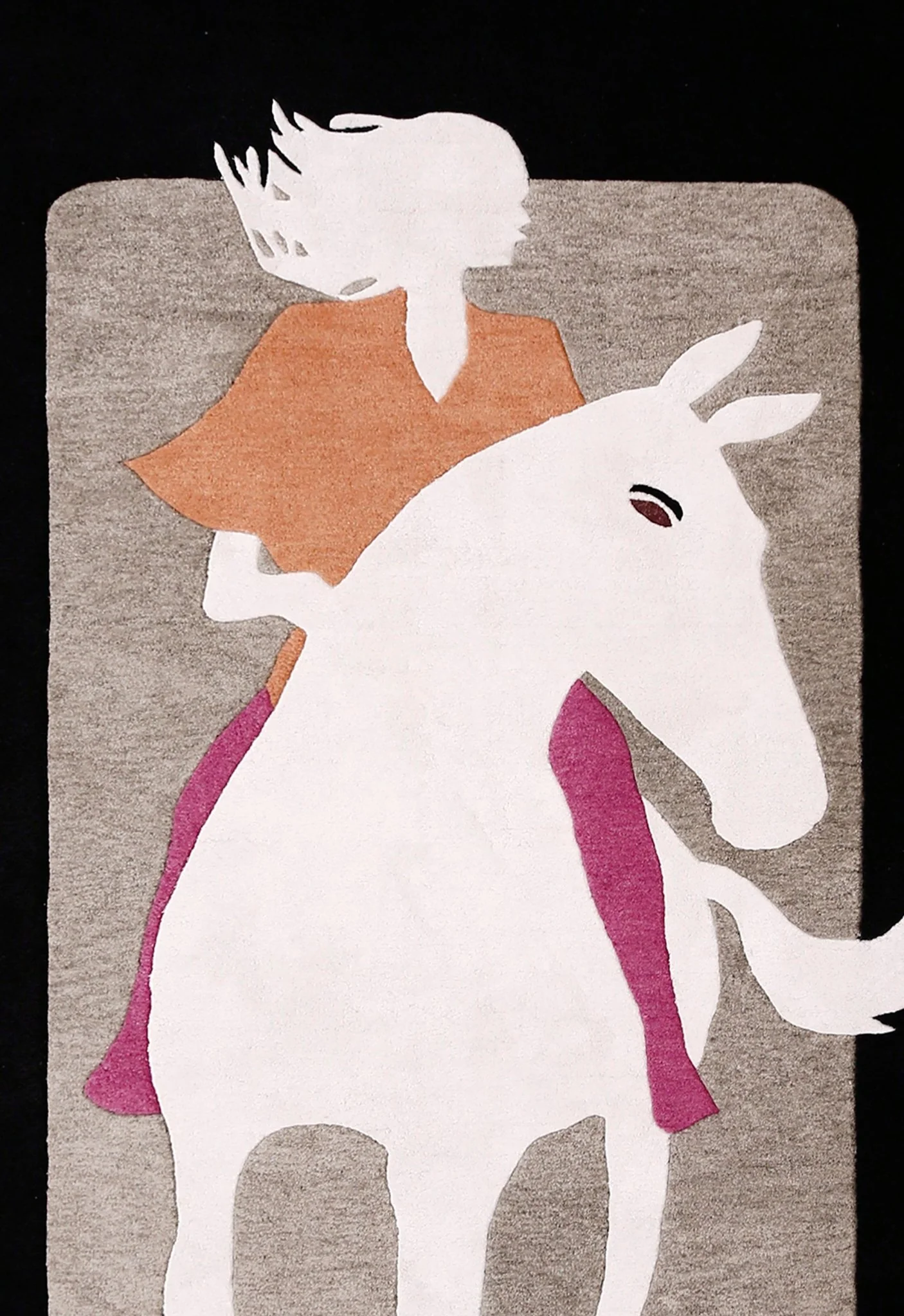 A Women Rider Horse Ivory And Black Hand Tufted 5x8 Wool Area Rug - Image 7