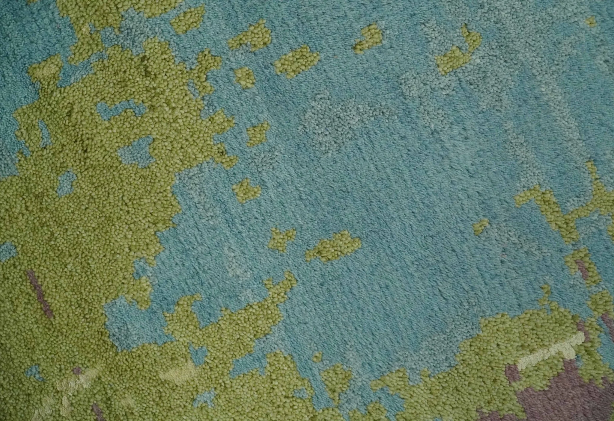 5x8 Modern Abstract Aqua, Olive and Brown Hand Knotted wool Area Rug - Image 4