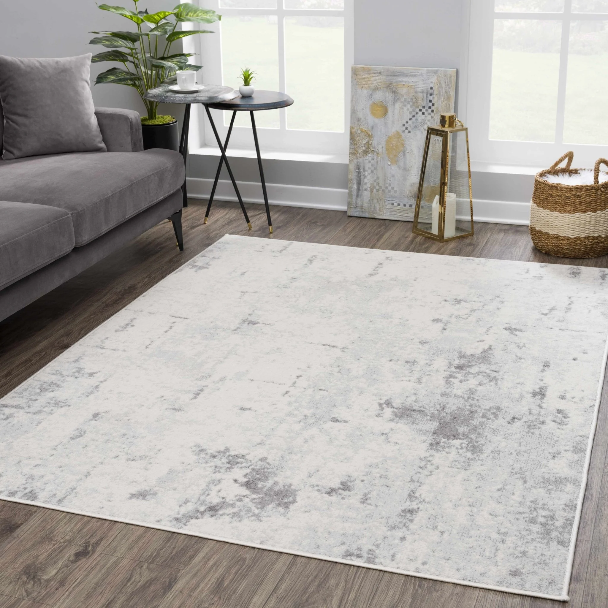 Contemporary Abstract Beige and Gray Medium Pile Multi Size Area Rug - Image 2