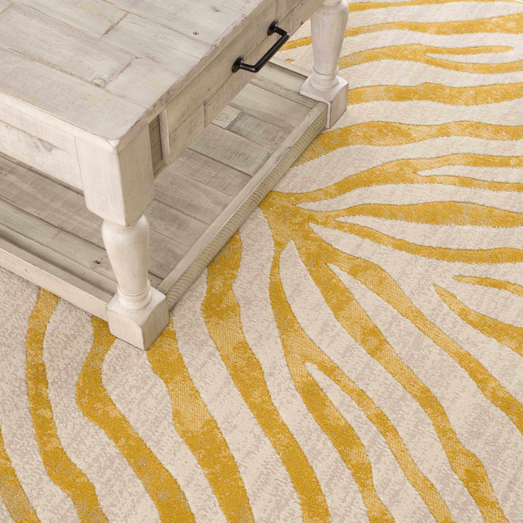 Contemporary Abstract Zebra pattern Beige and Gold Medium pile Area Rug - Image 11