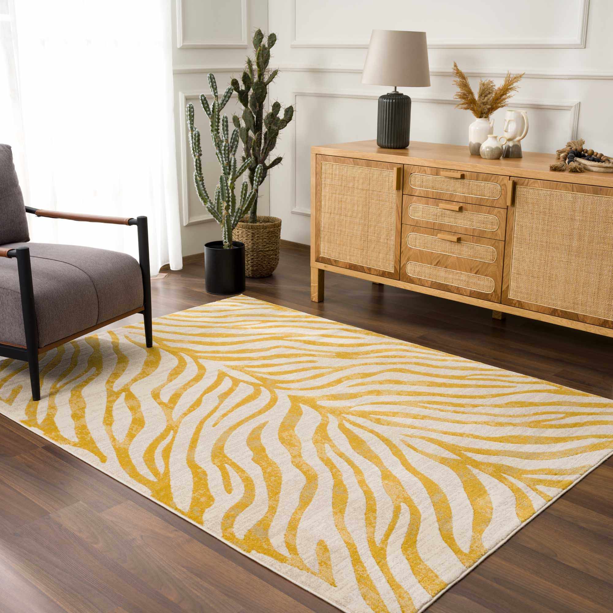 Contemporary Abstract Zebra pattern Beige and Gold Medium pile Area Rug - Image 12