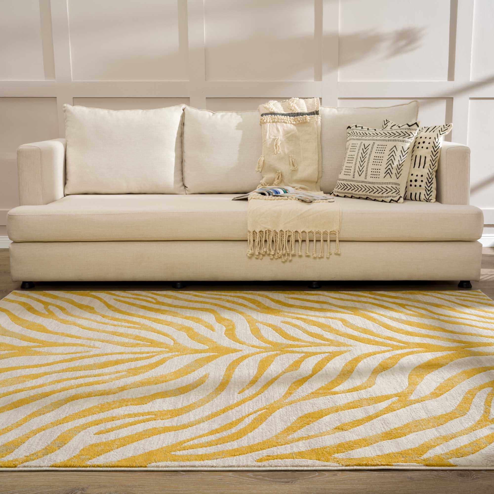 Contemporary Abstract Zebra pattern Beige and Gold Medium pile Area Rug - Image 13
