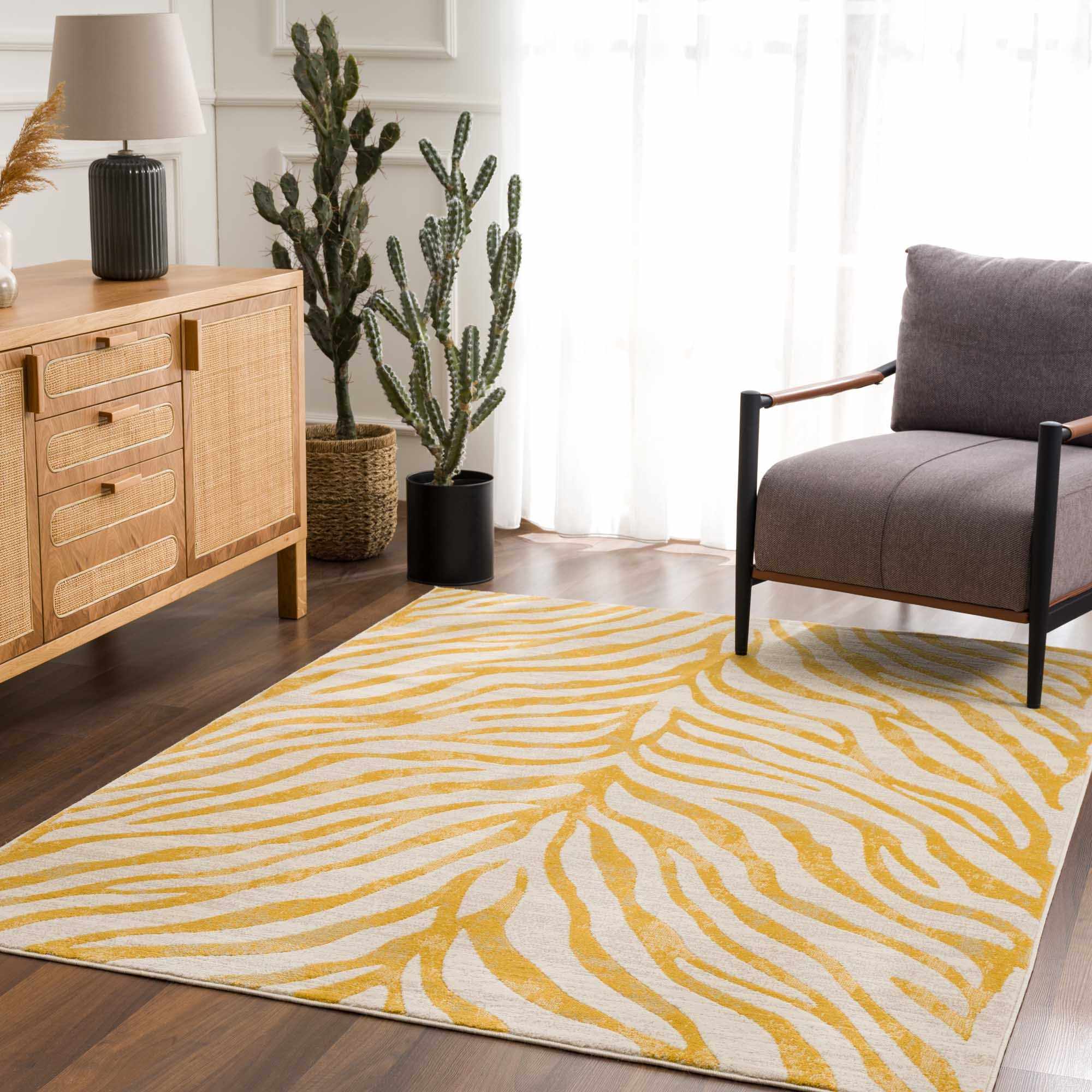 Contemporary Abstract Zebra pattern Beige and Gold Medium pile Area Rug - Image 15
