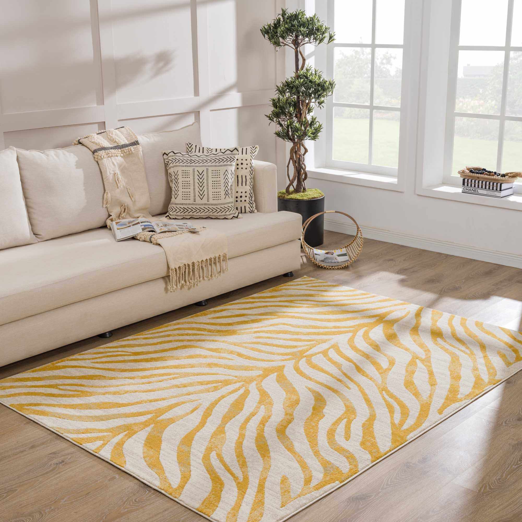 Contemporary Abstract Zebra pattern Beige and Gold Medium pile Area Rug - Image 2