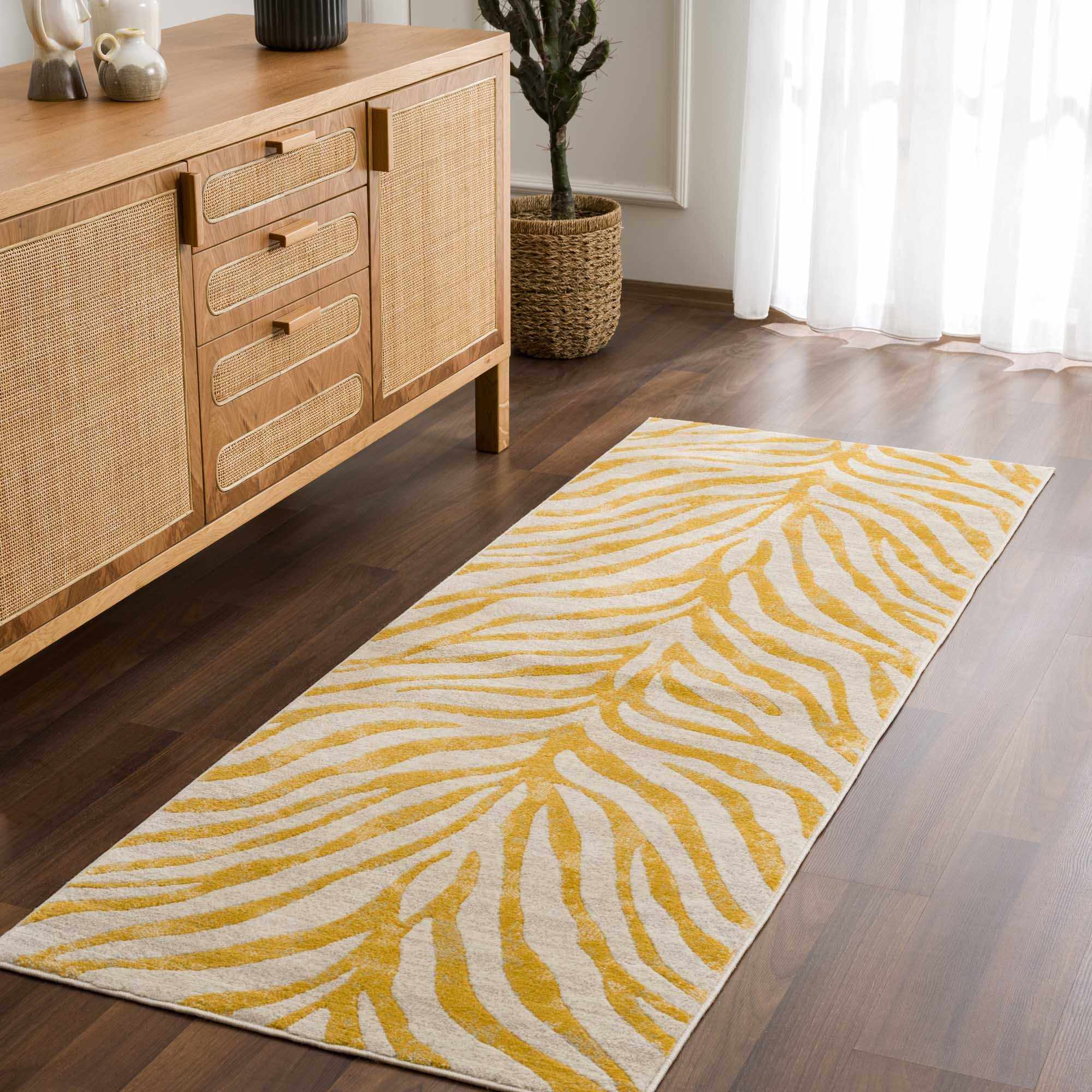 Contemporary Abstract Zebra pattern Beige and Gold Medium pile Area Rug - Image 3