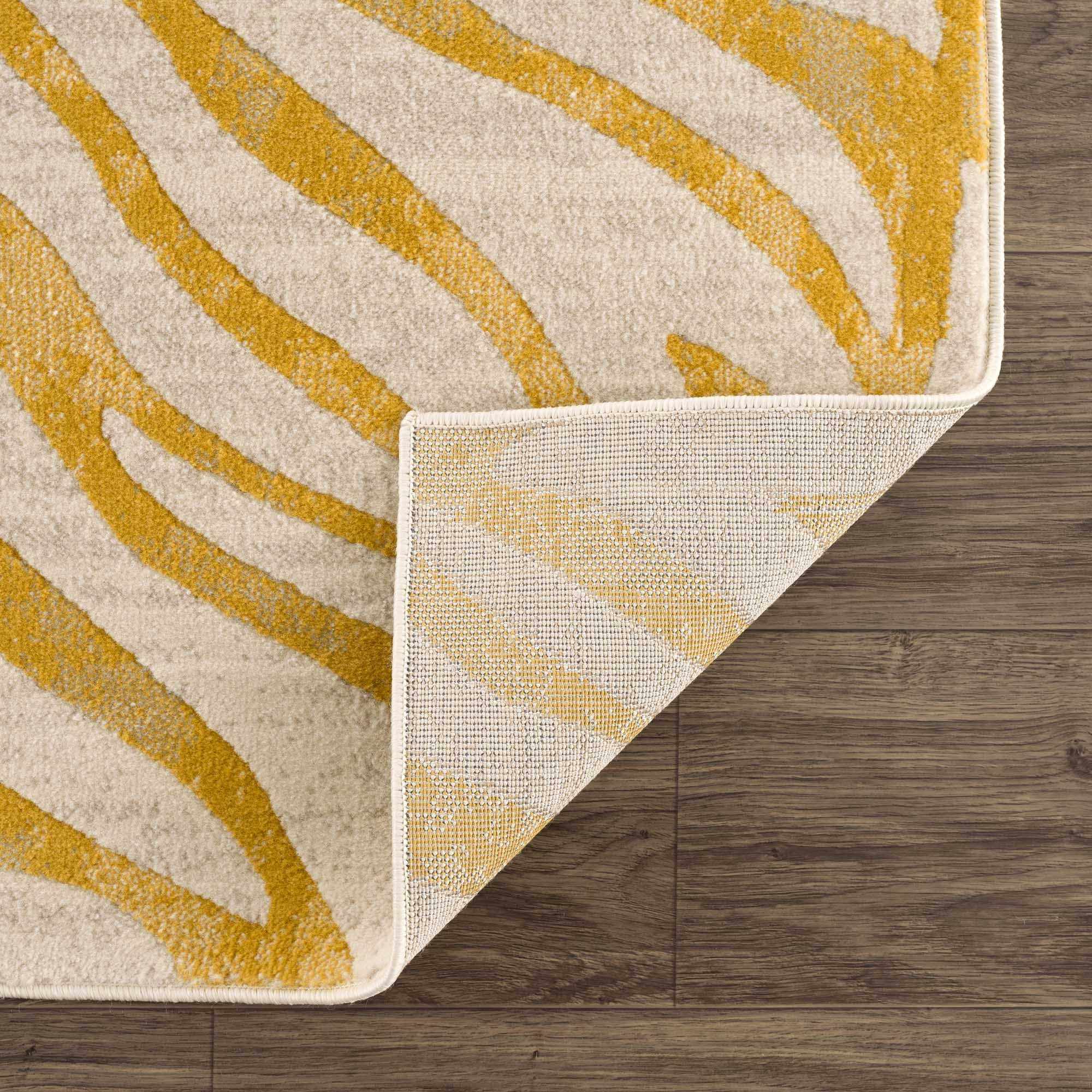 Contemporary Abstract Zebra pattern Beige and Gold Medium pile Area Rug - Image 5