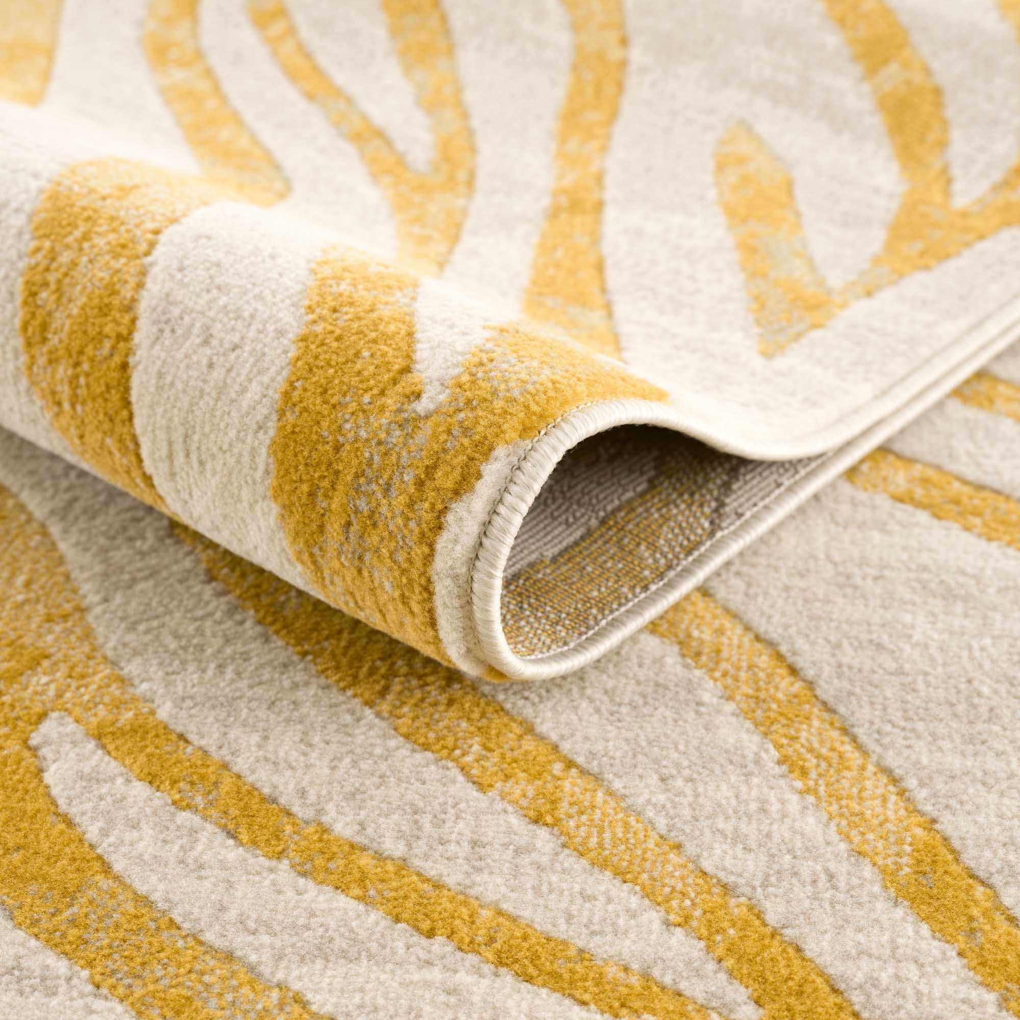 Contemporary Abstract Zebra pattern Beige and Gold Medium pile Area Rug - Image 6