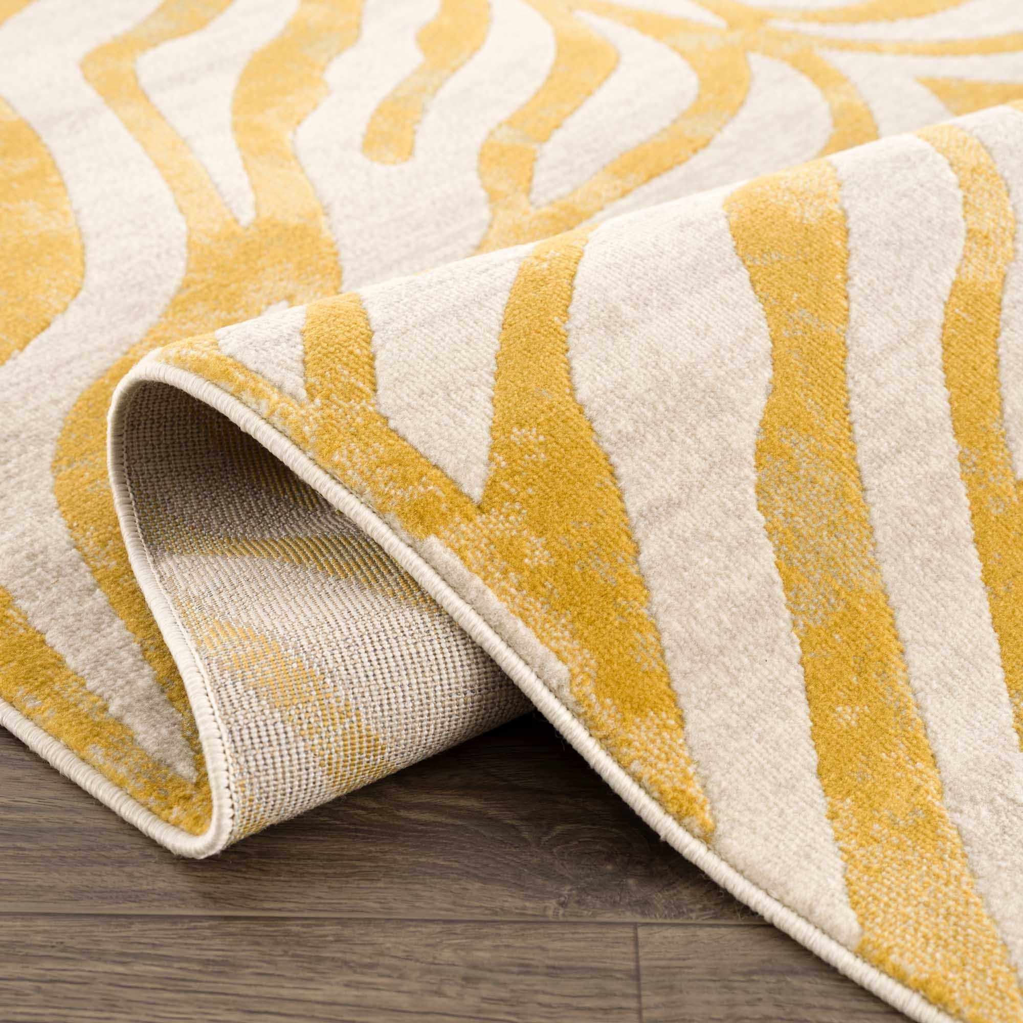 Contemporary Abstract Zebra pattern Beige and Gold Medium pile Area Rug - Image 7