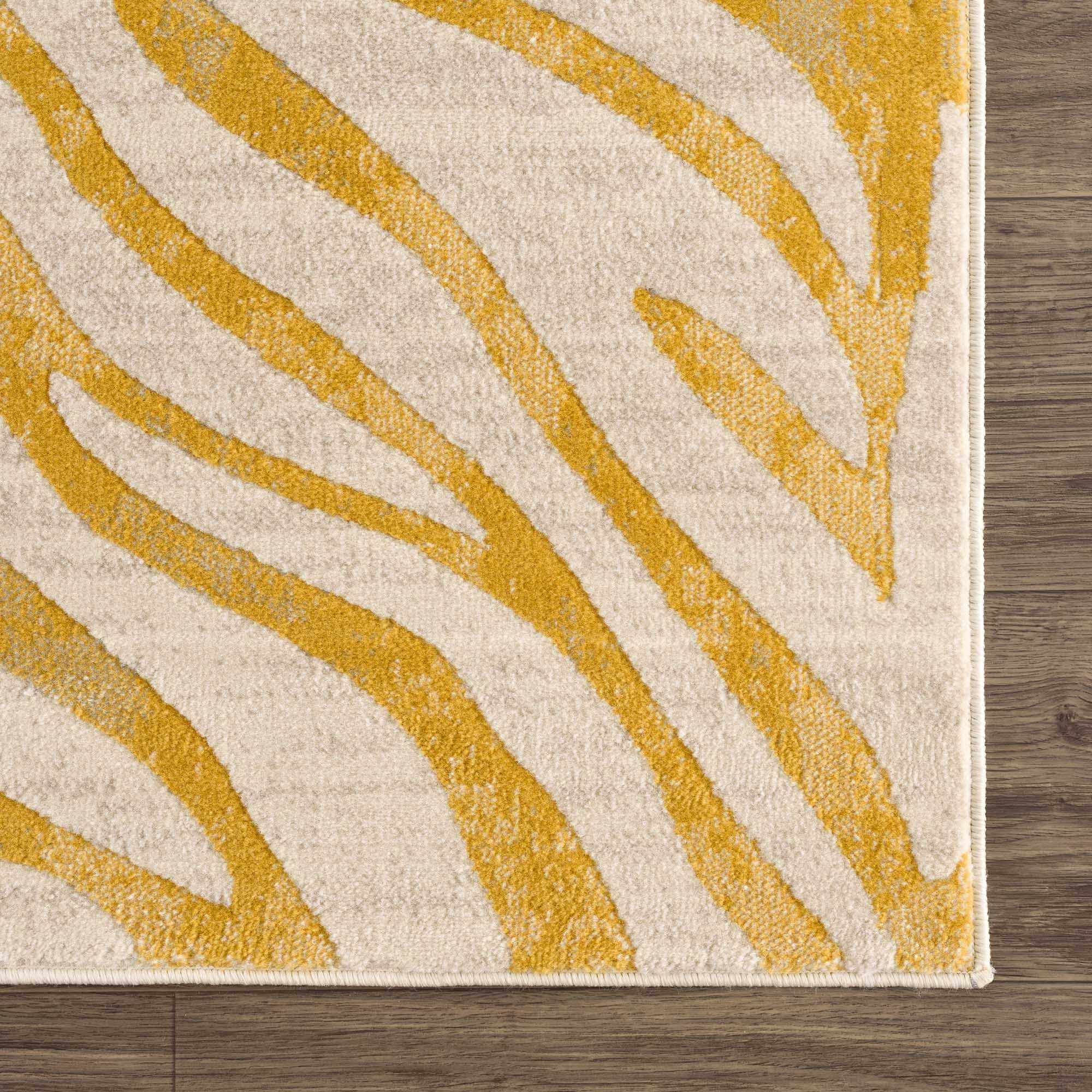 Contemporary Abstract Zebra pattern Beige and Gold Medium pile Area Rug - Image 8