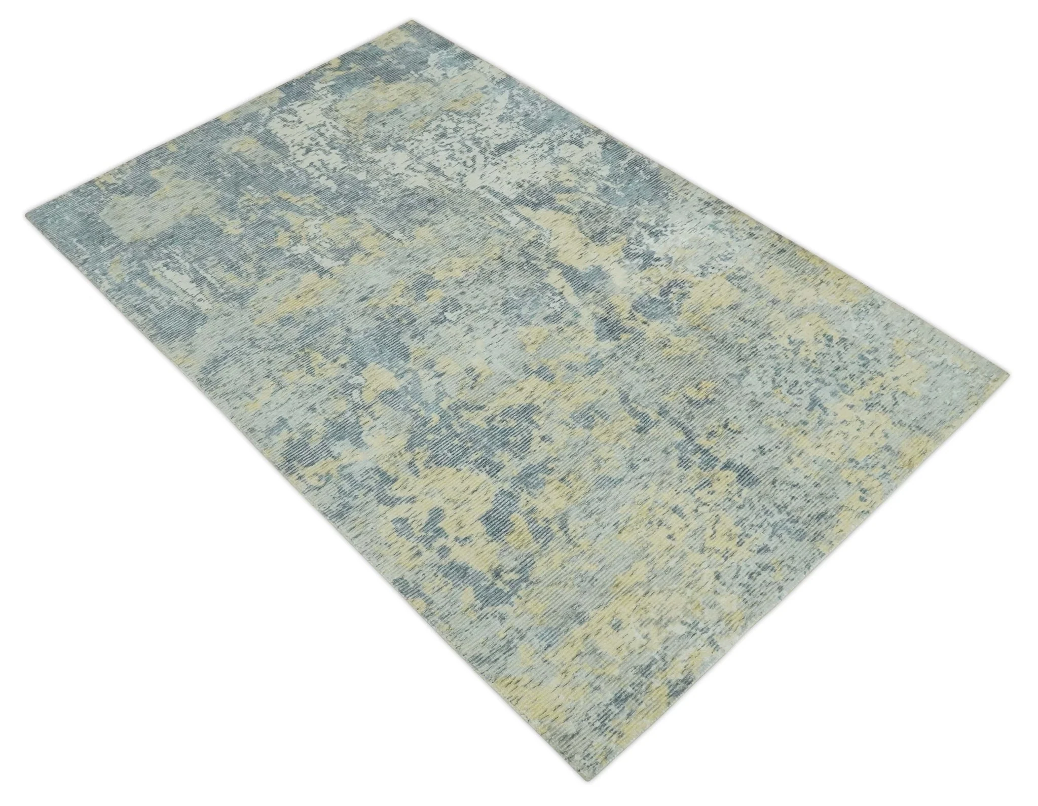 Modern Abstract Beige, Gray and Silver Hand loom 5x8 Wool and Viscose Area Rug - Image 10