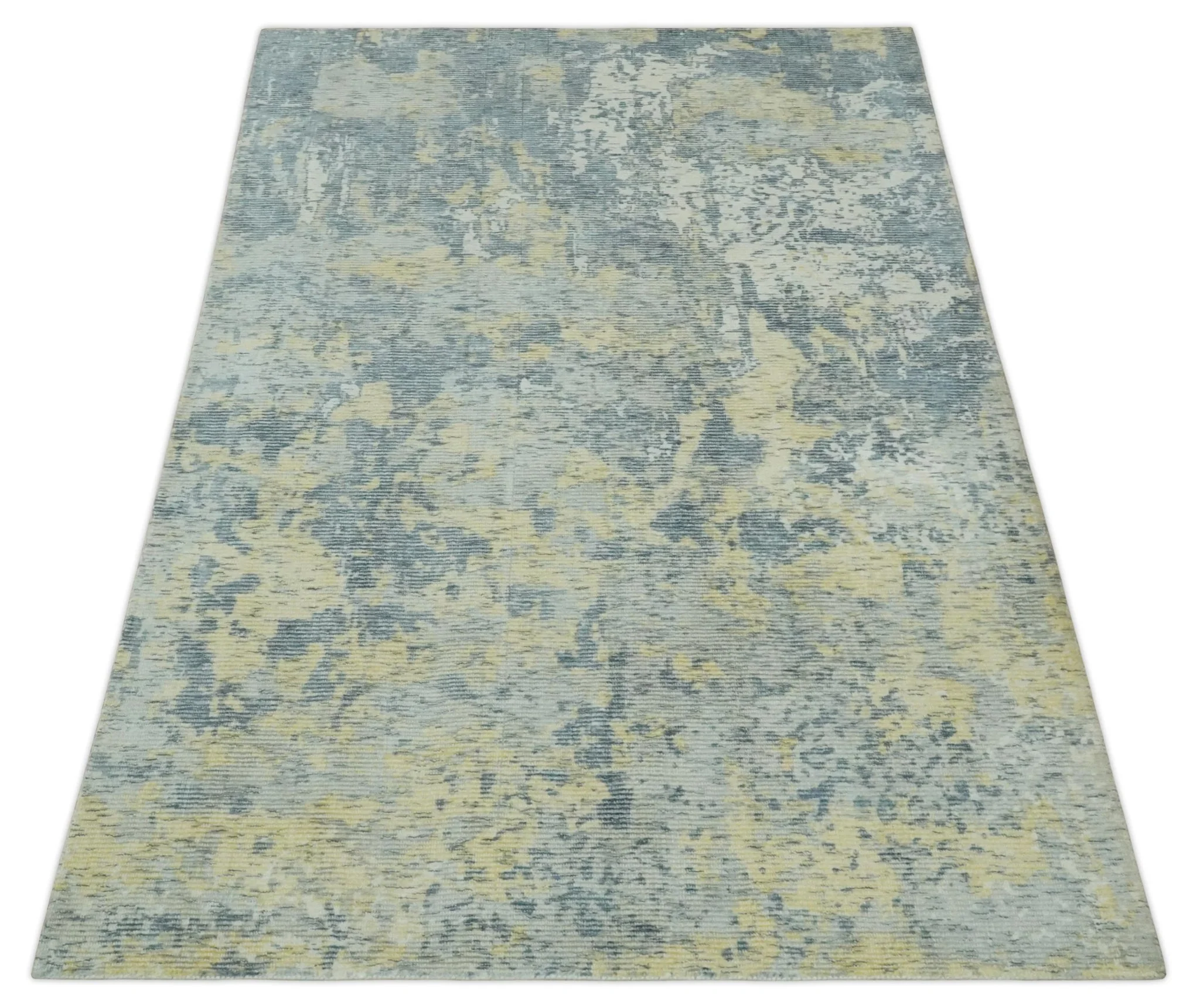 Modern Abstract Beige, Gray and Silver Hand loom 5x8 Wool and Viscose Area Rug - Image 11