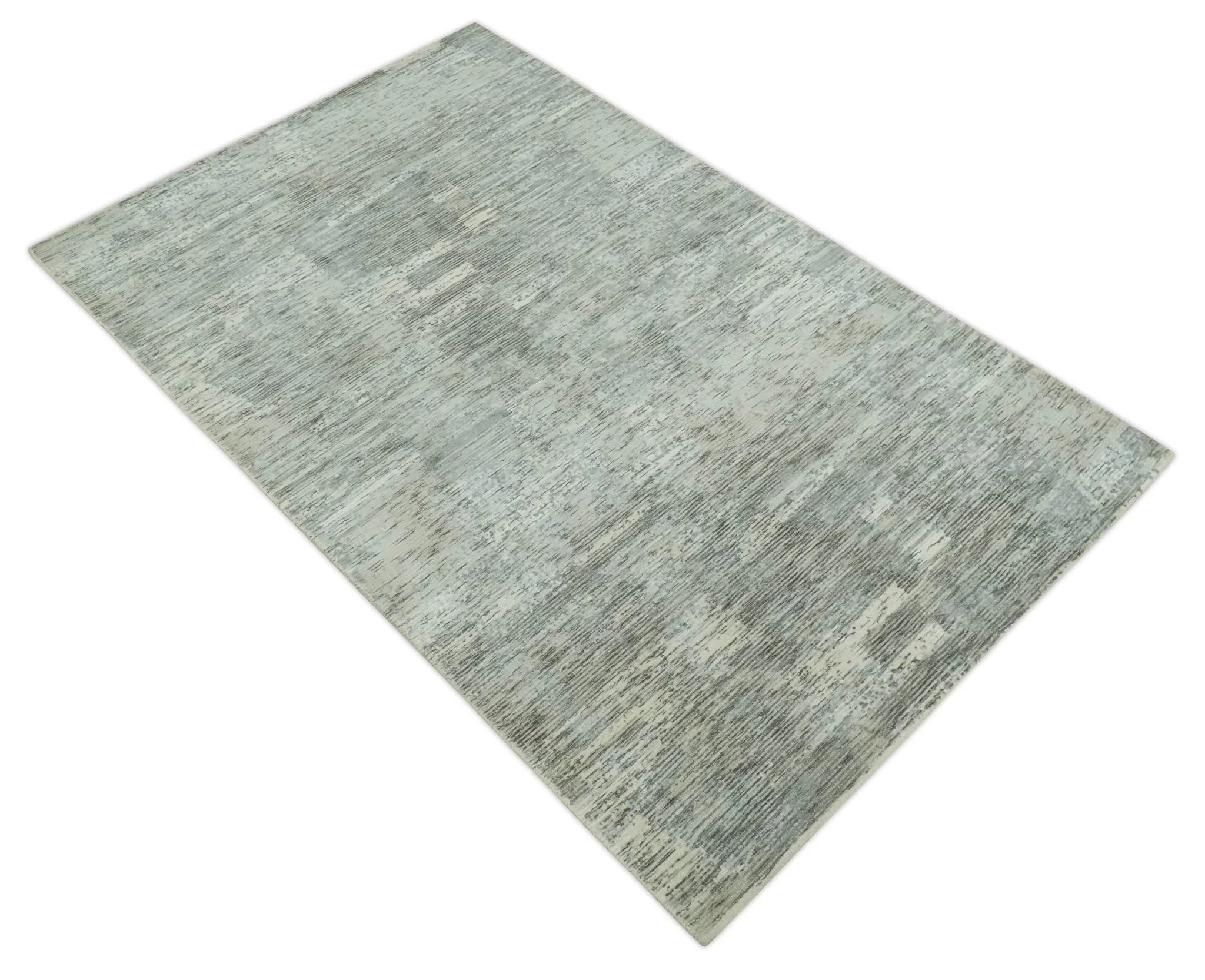 Modern Abstract Beige, silver, Gray and Charcoal 5x8 Hand loom Viscose Area Rug - Image 10