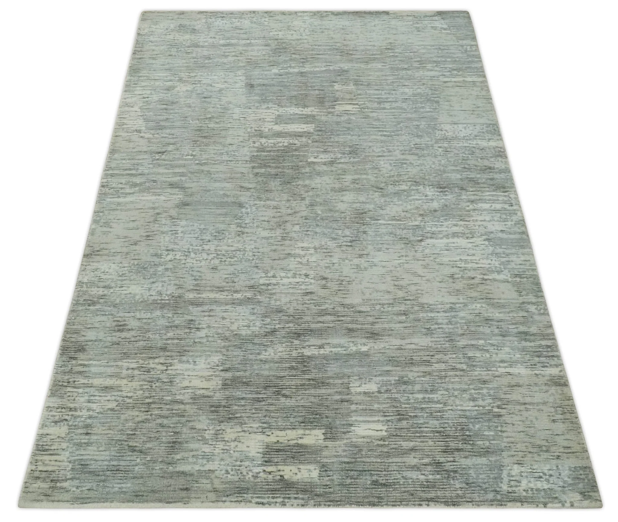 Modern Abstract Beige, silver, Gray and Charcoal 5x8 Hand loom Viscose Area Rug - Image 11