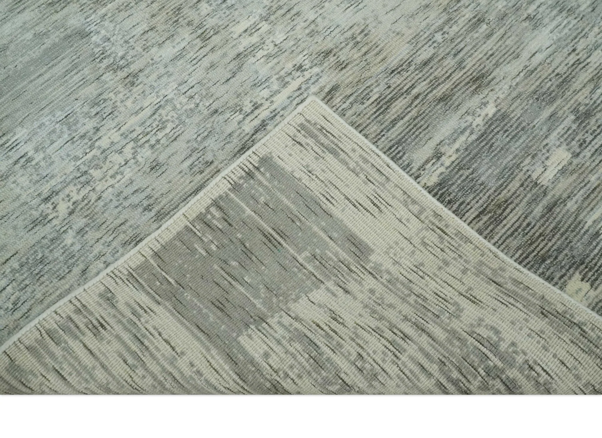 Modern Abstract Beige, silver, Gray and Charcoal 5x8 Hand loom Viscose Area Rug - Image 8