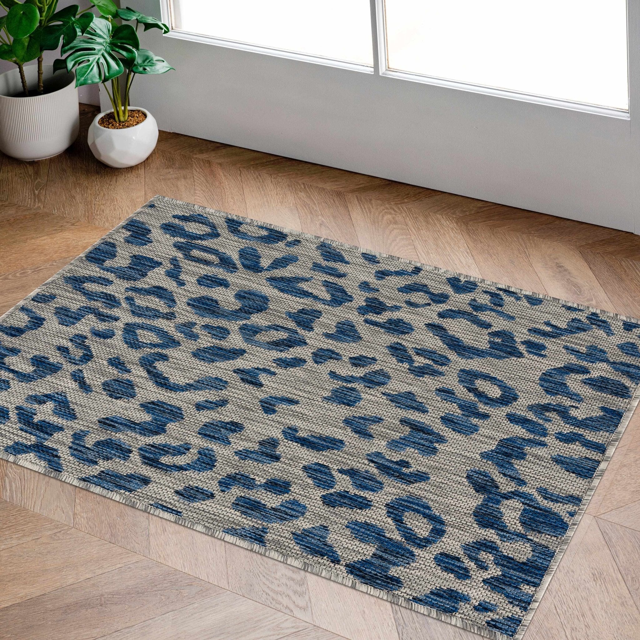 Contemporary Abstract Blue and Ivory Leopard Design Multi size  Area Rug - Image 13